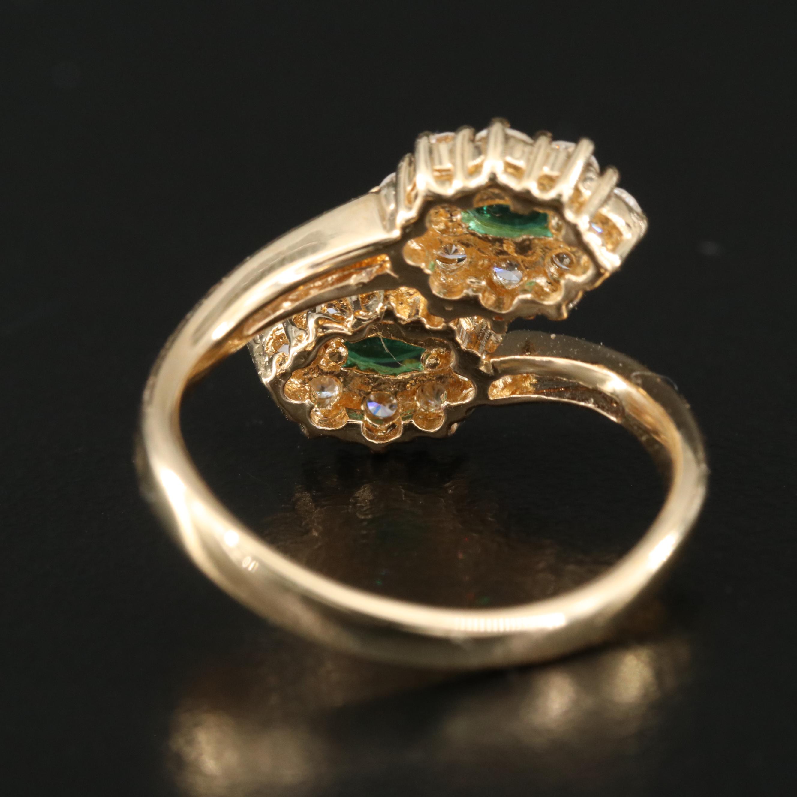 18K Emerald and Diamond Bypass Ring