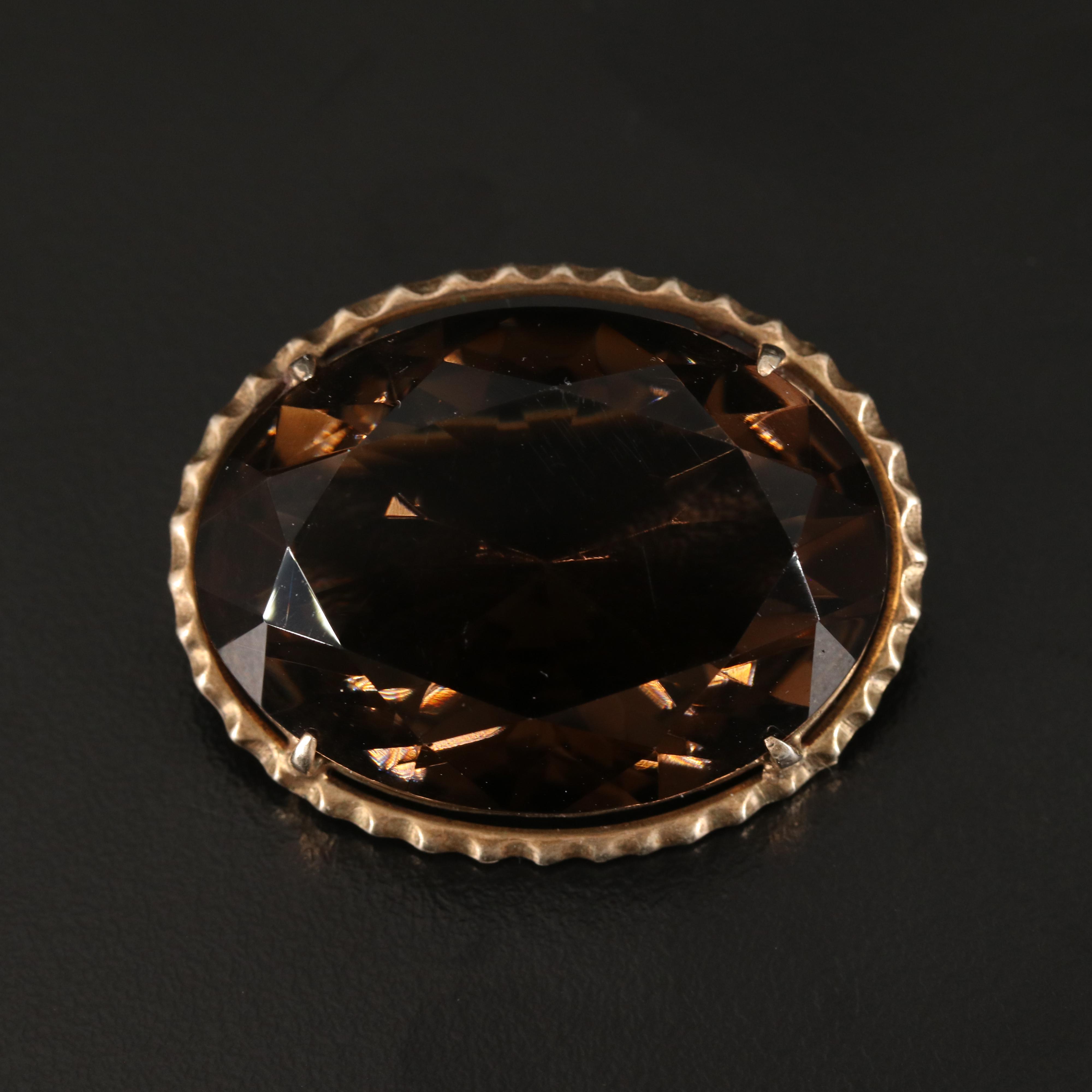 Vintage 800 Silver Smoky Quartz Brooch