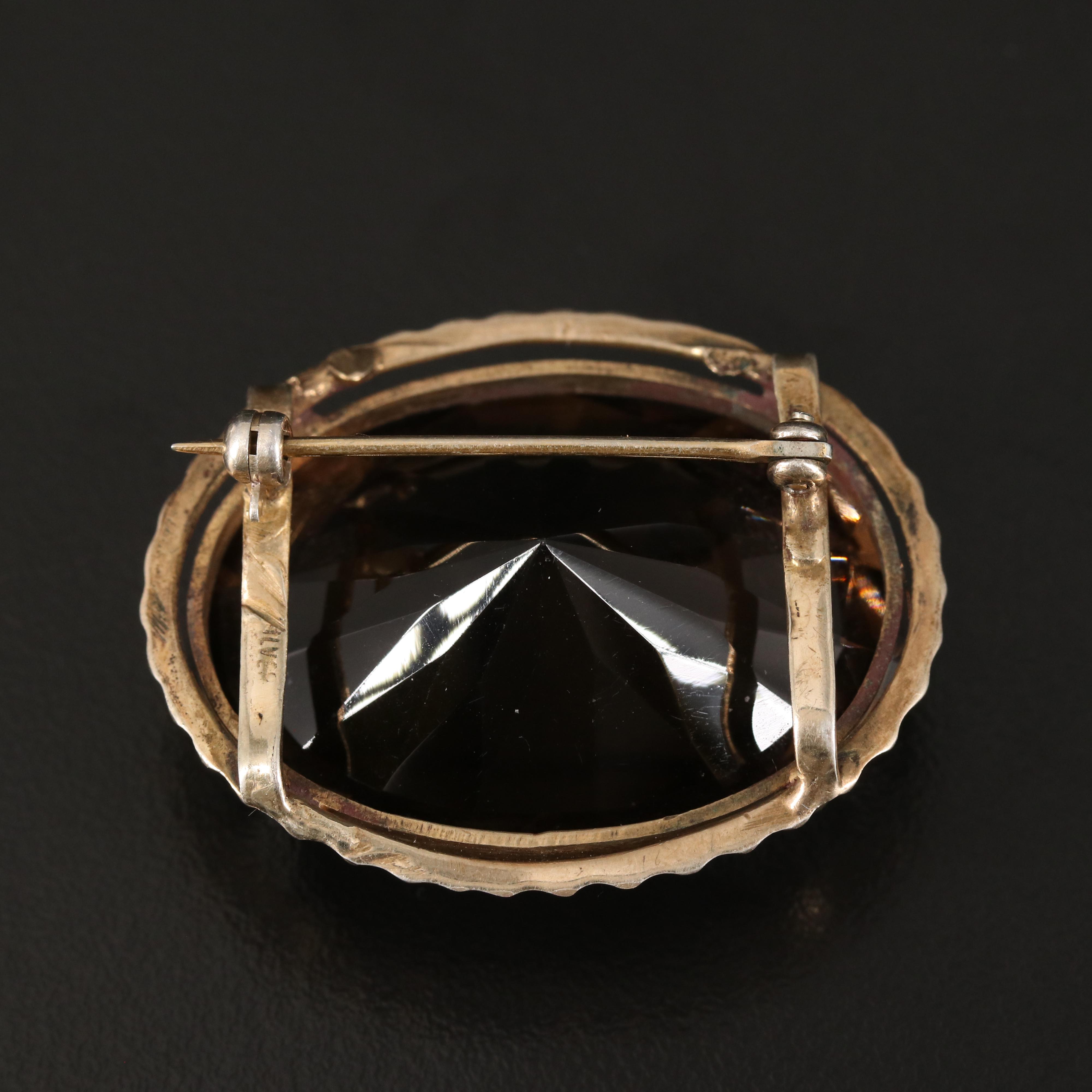 Vintage 800 Silver Smoky Quartz Brooch