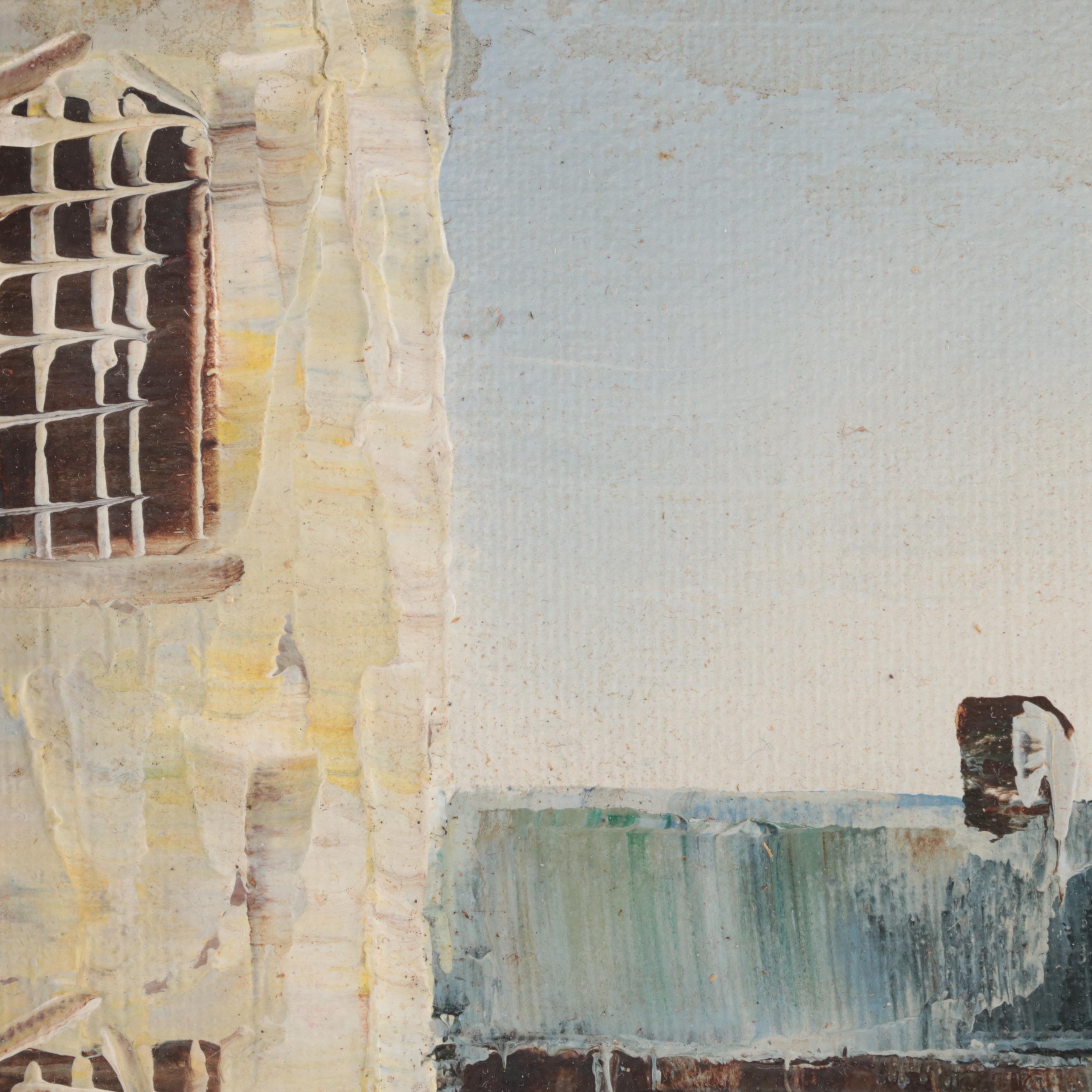 K. Roche Coastal Oil Painting of Harbor, Late 20th Century