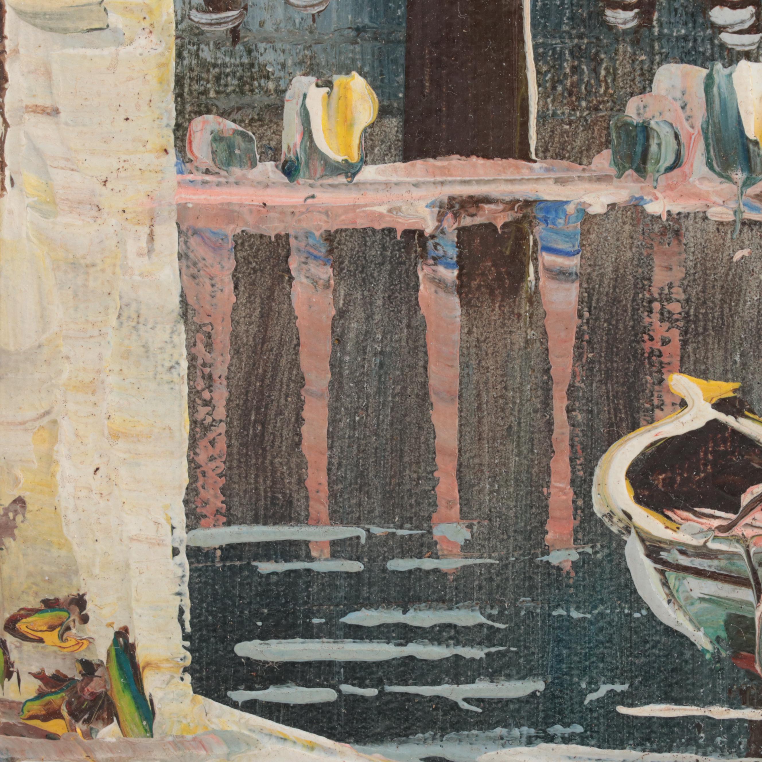 K. Roche Coastal Oil Painting of Harbor, Late 20th Century