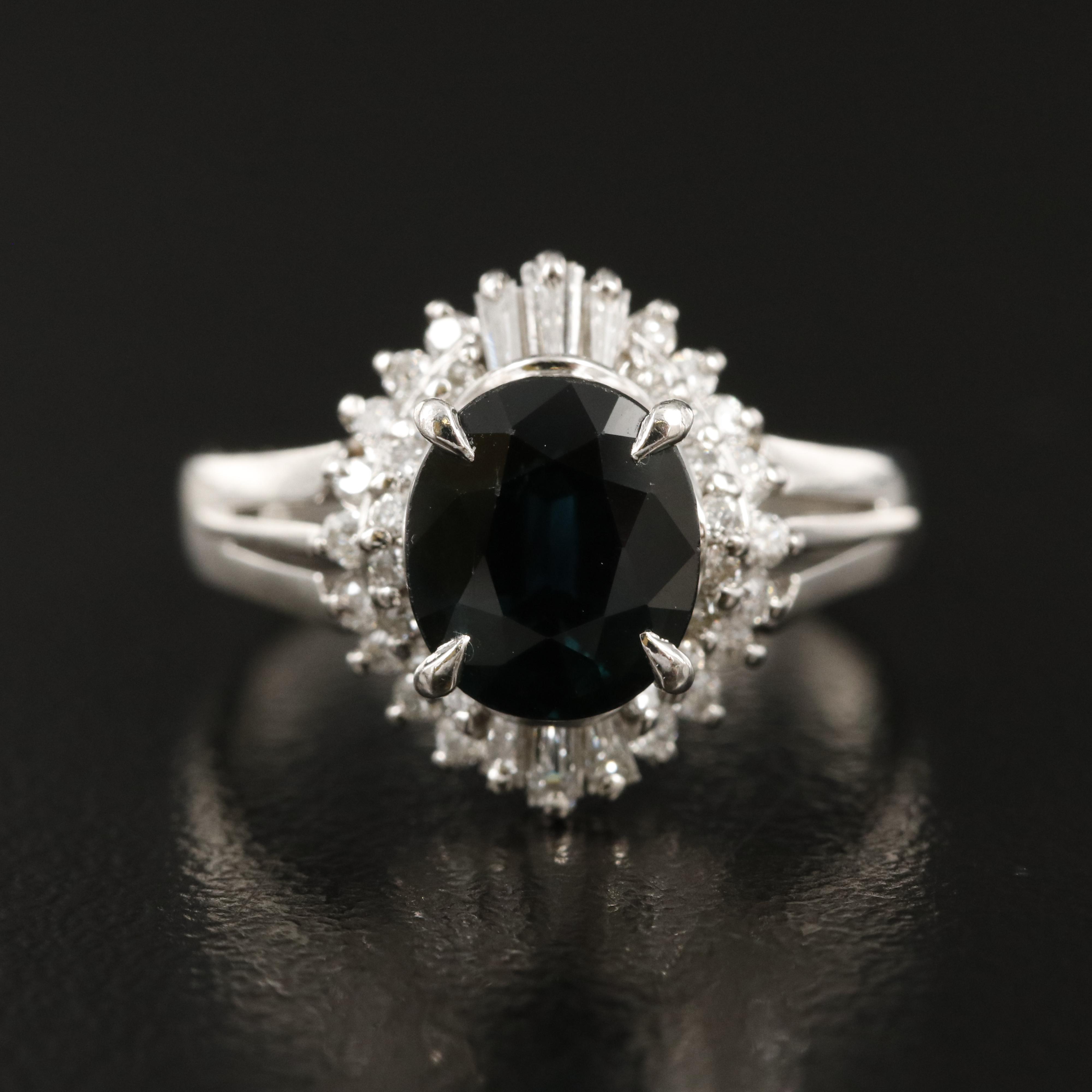 Platinum 2.11 CT Sapphire and Diamond Ring with GIA Report