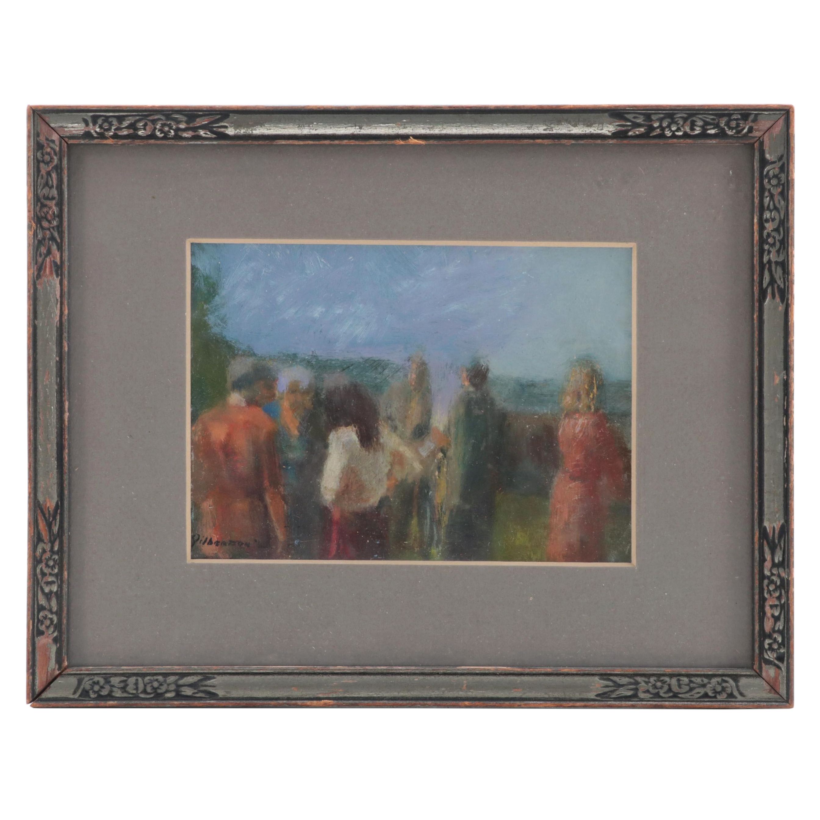 Oil Painting "Deliberation," Late 20th Century