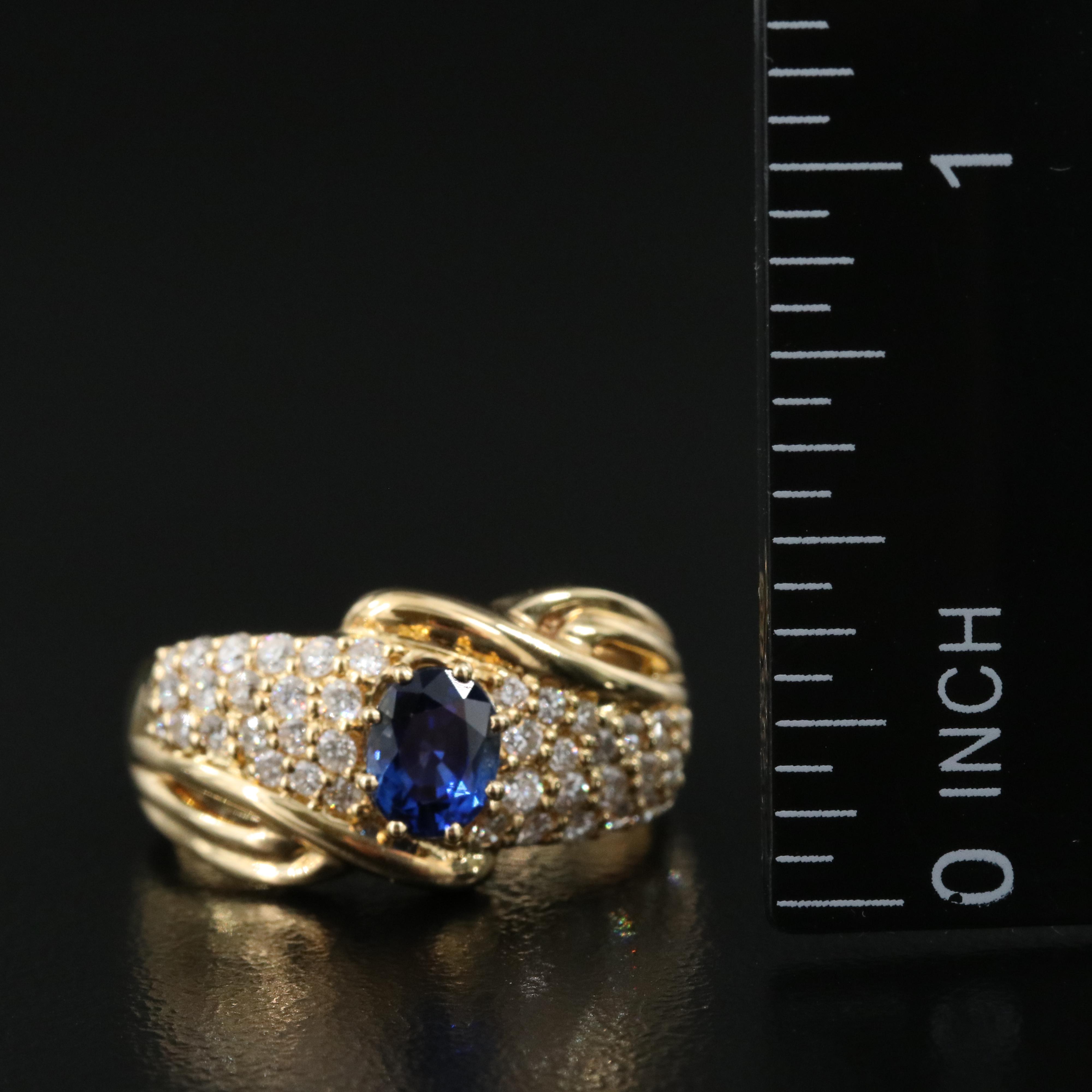 18K Sapphire and Pavé Diamond Ring