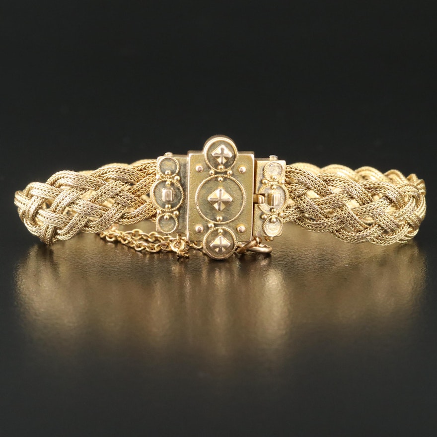 Victorian Etruscan Revival 14K Woven Foxtail Bracelet