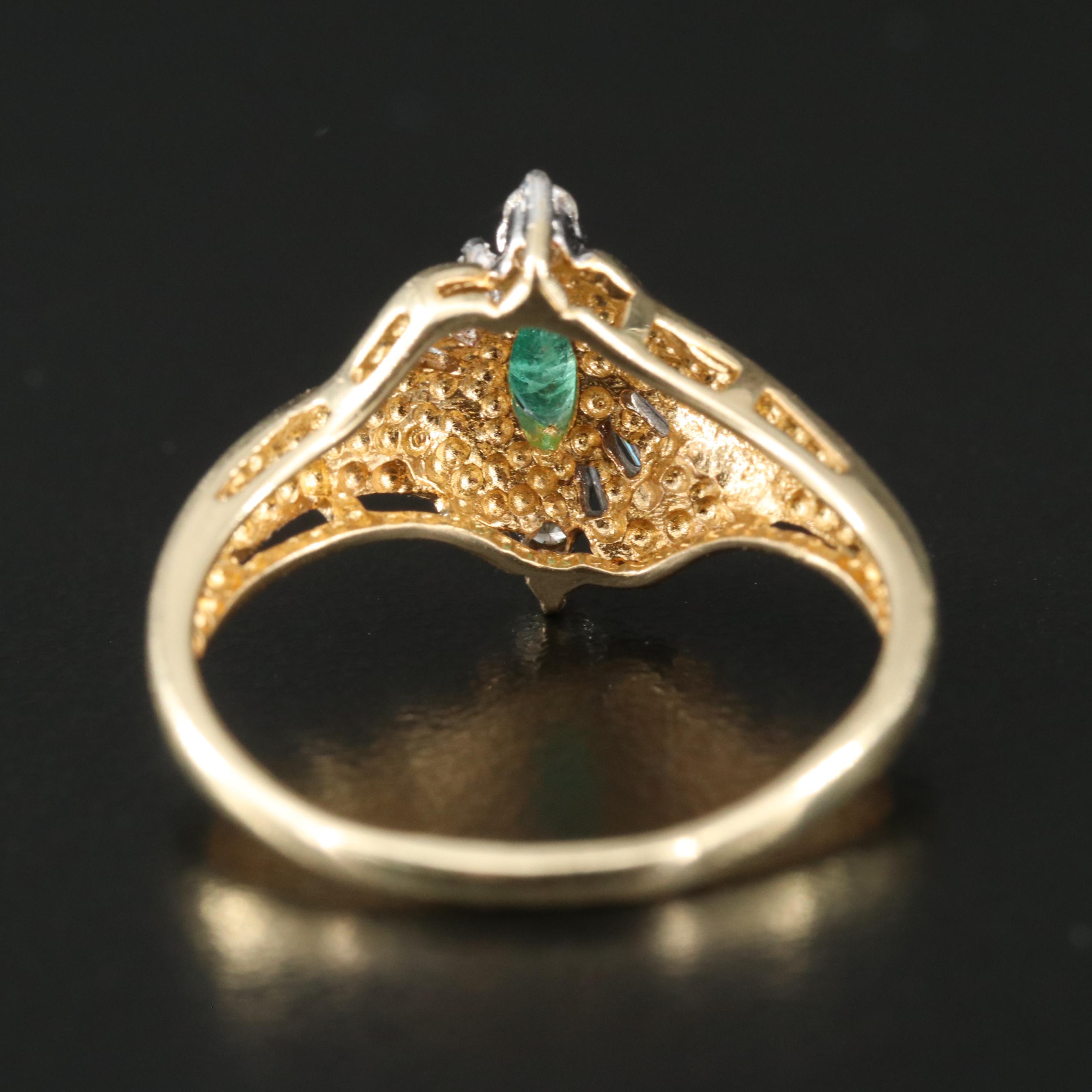 10K Emerald and Diamond Navette Ring