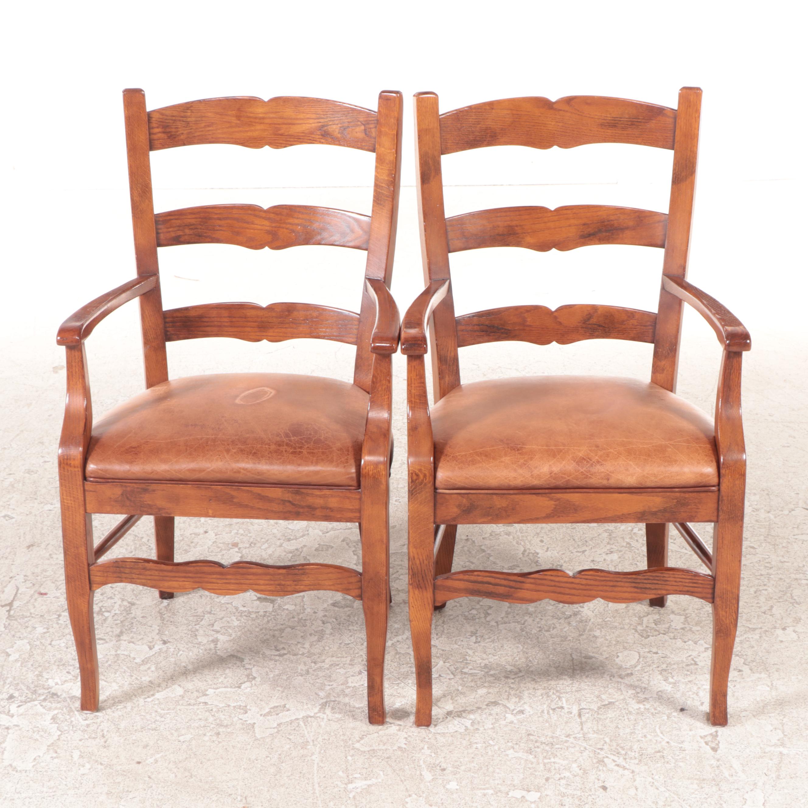 Seven-Piece Henredon "Registry" French Provincial Style Oak & Leather Dining Set