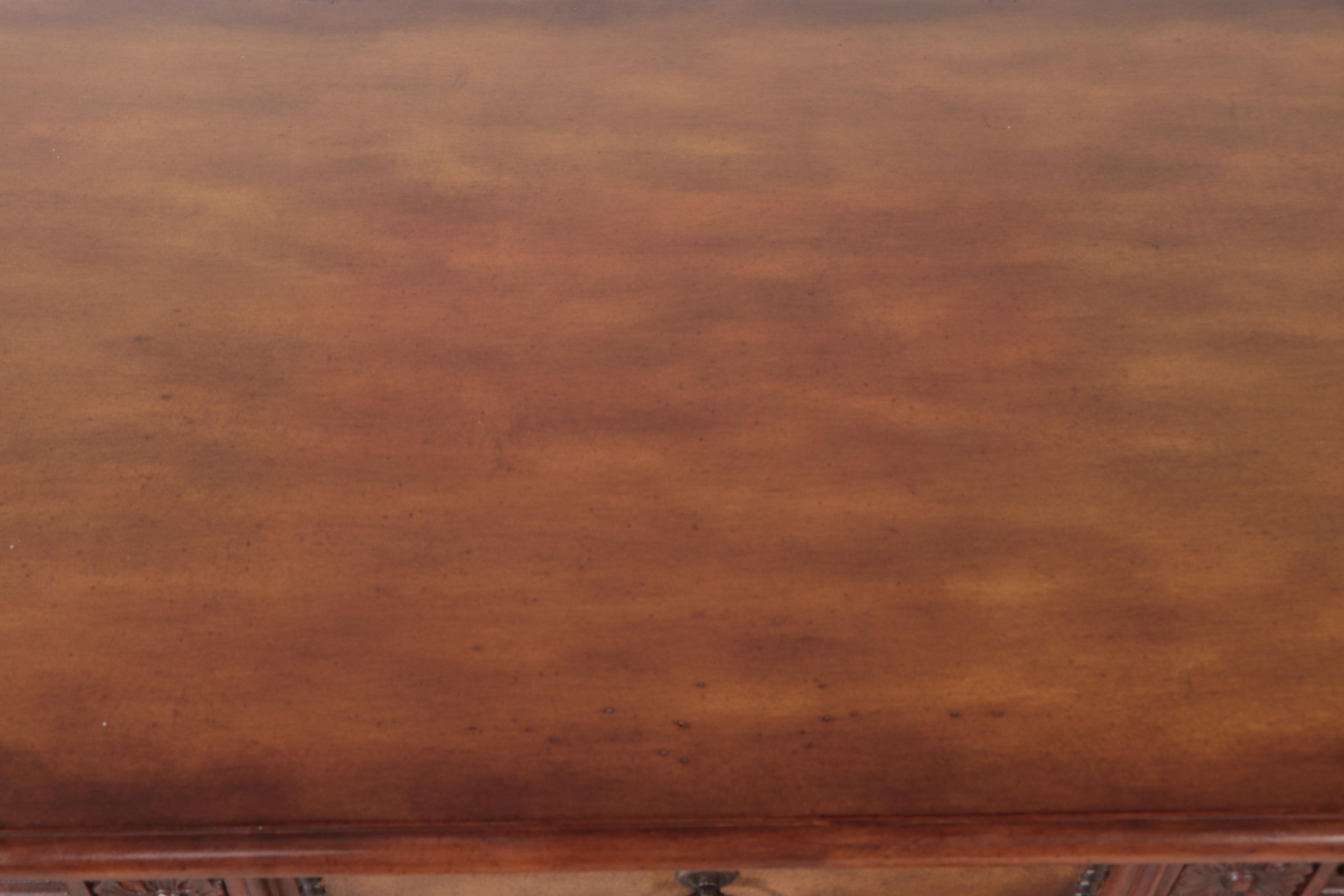 Neoclassical Style Fruitwood-Stained and Faux-Leather Buffet