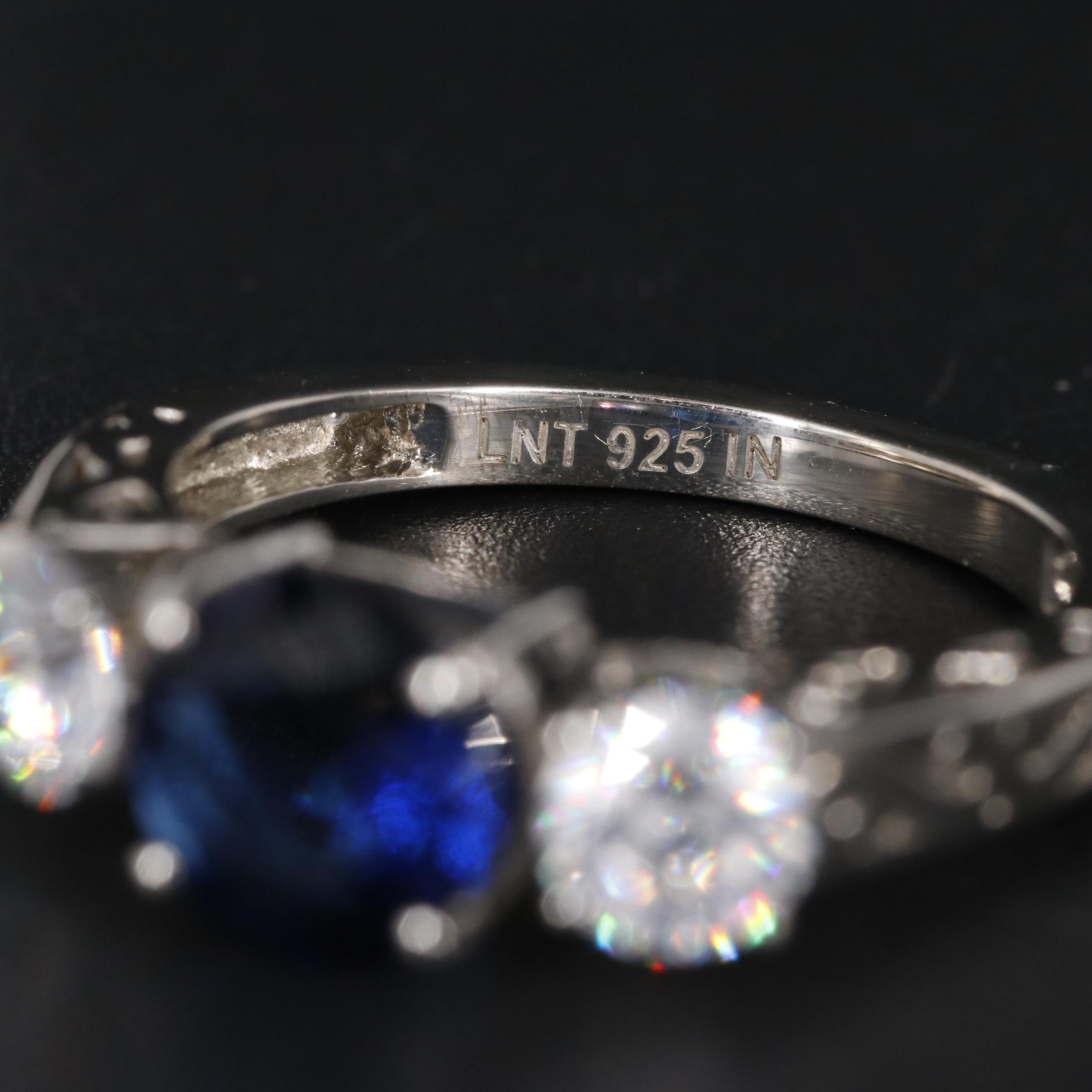 Sterling Sapphire and Cubic Zirconia Ring