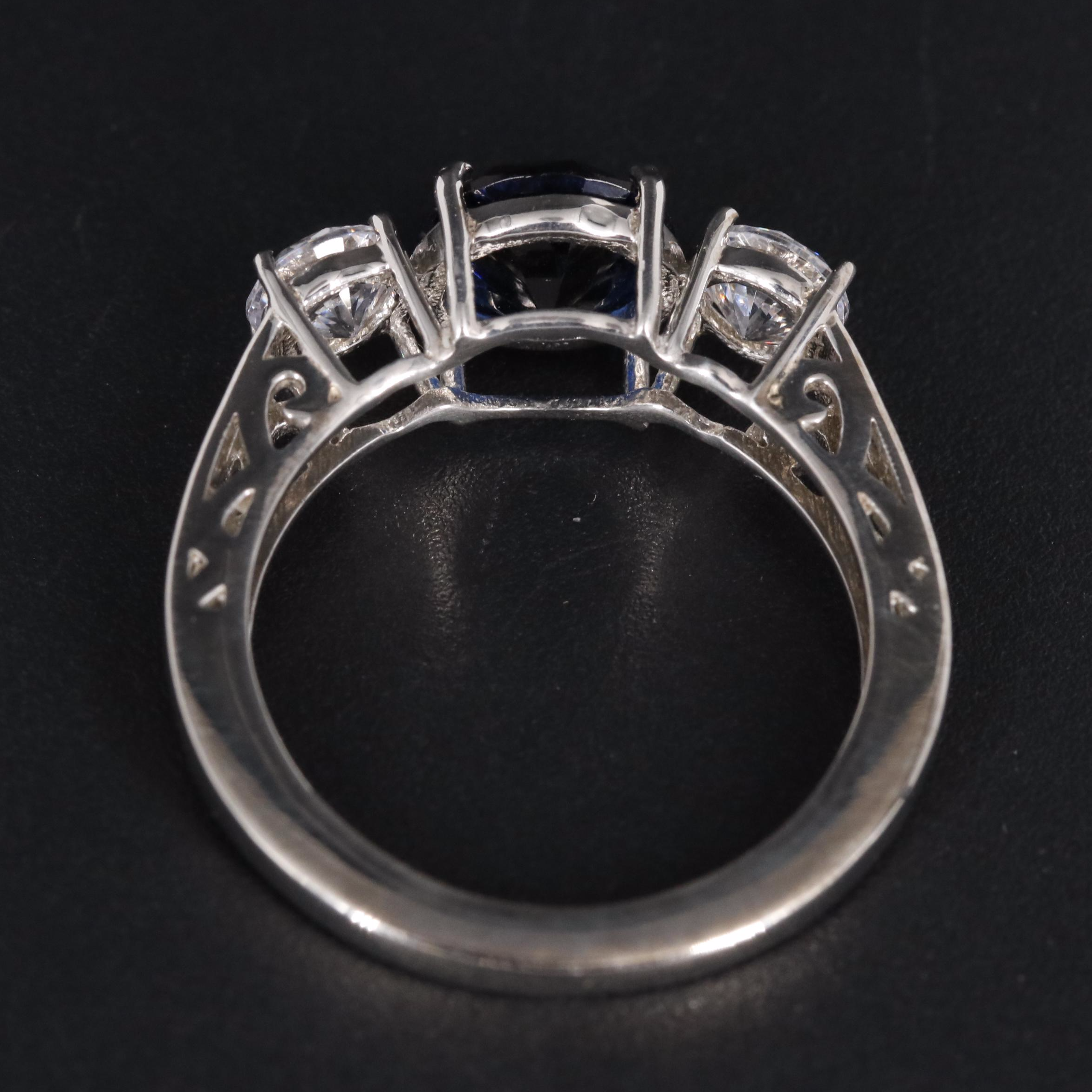 Sterling Sapphire and Cubic Zirconia Ring