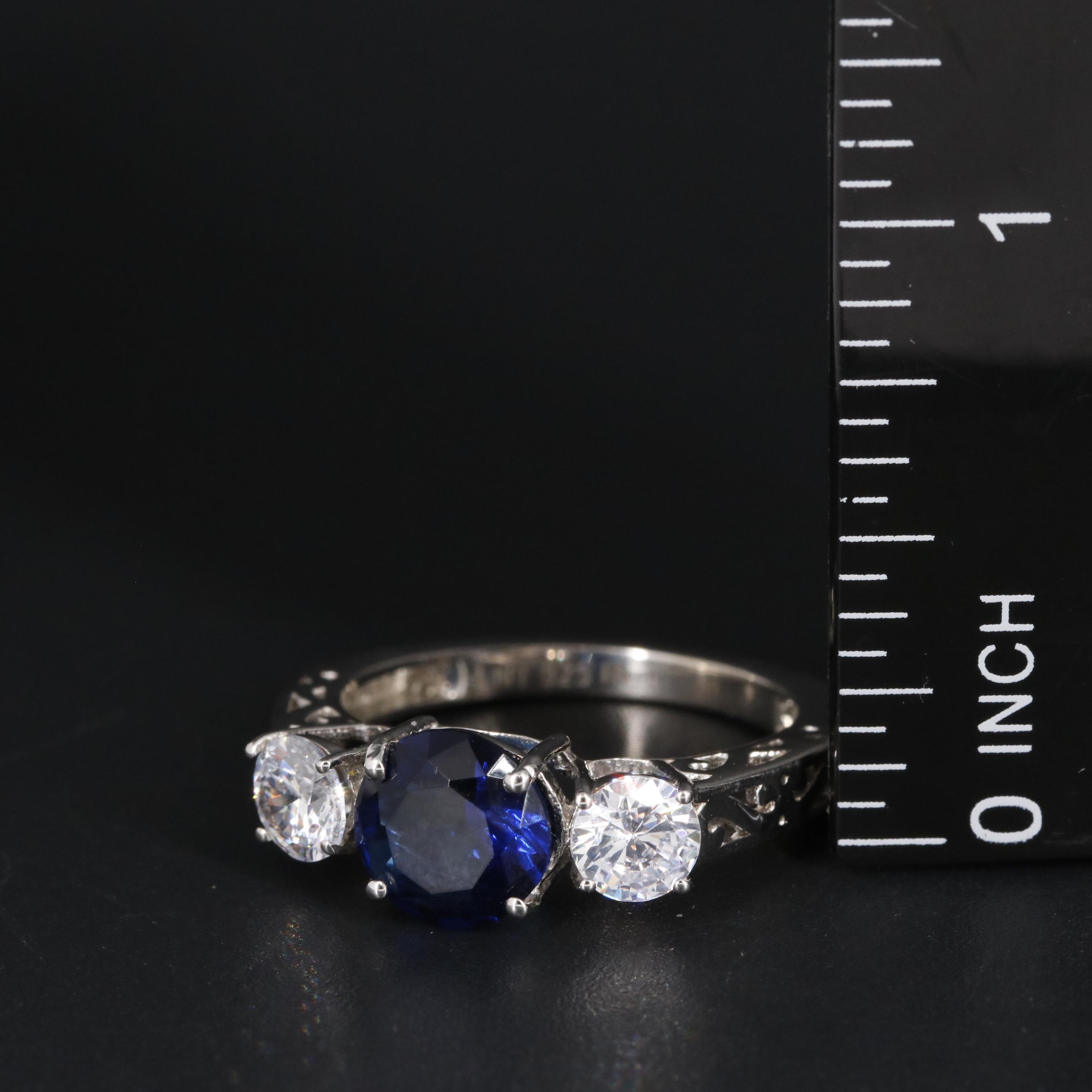 Sterling Sapphire and Cubic Zirconia Ring
