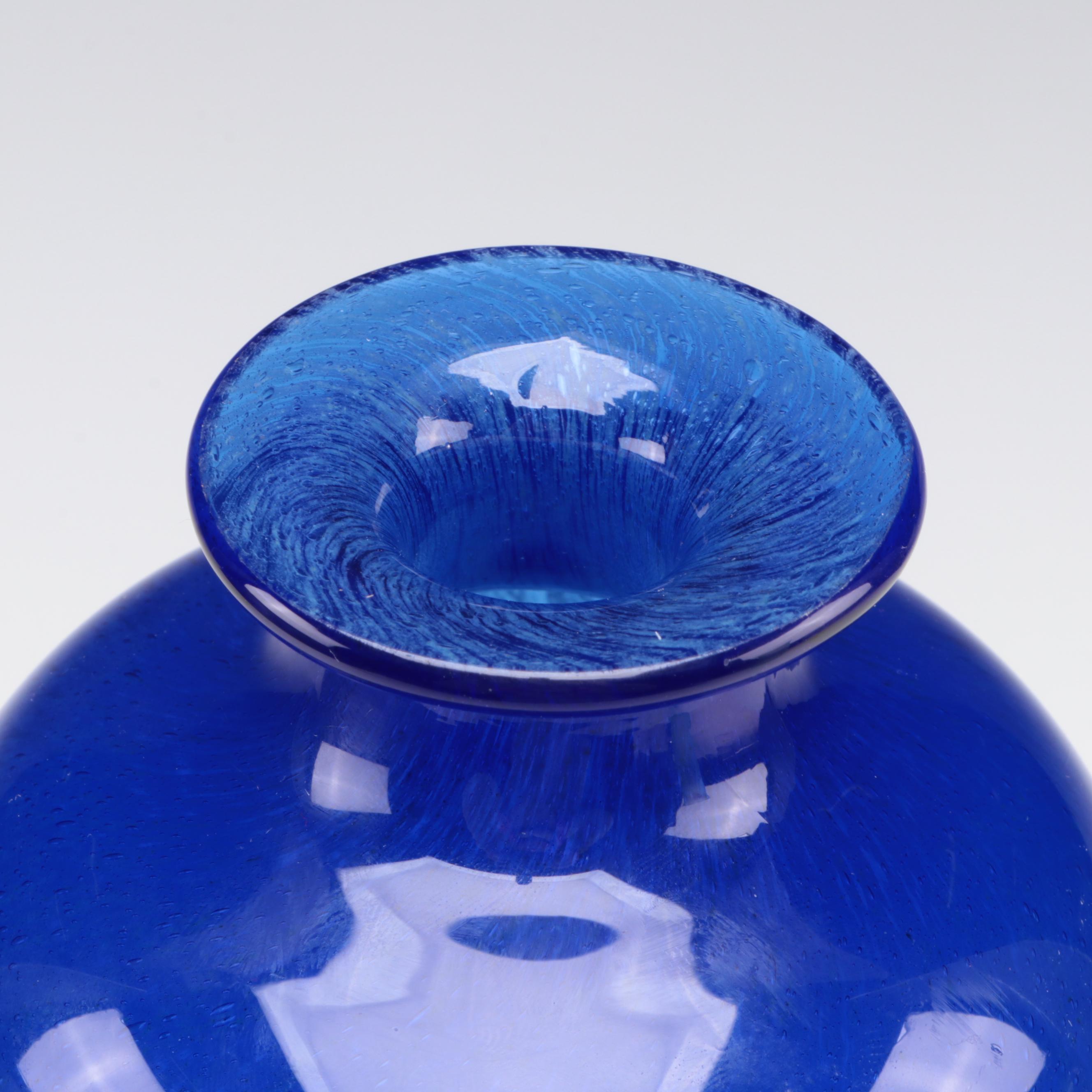 Plus Norway Cobalt Glass Vase with Green Iris Carved Vase