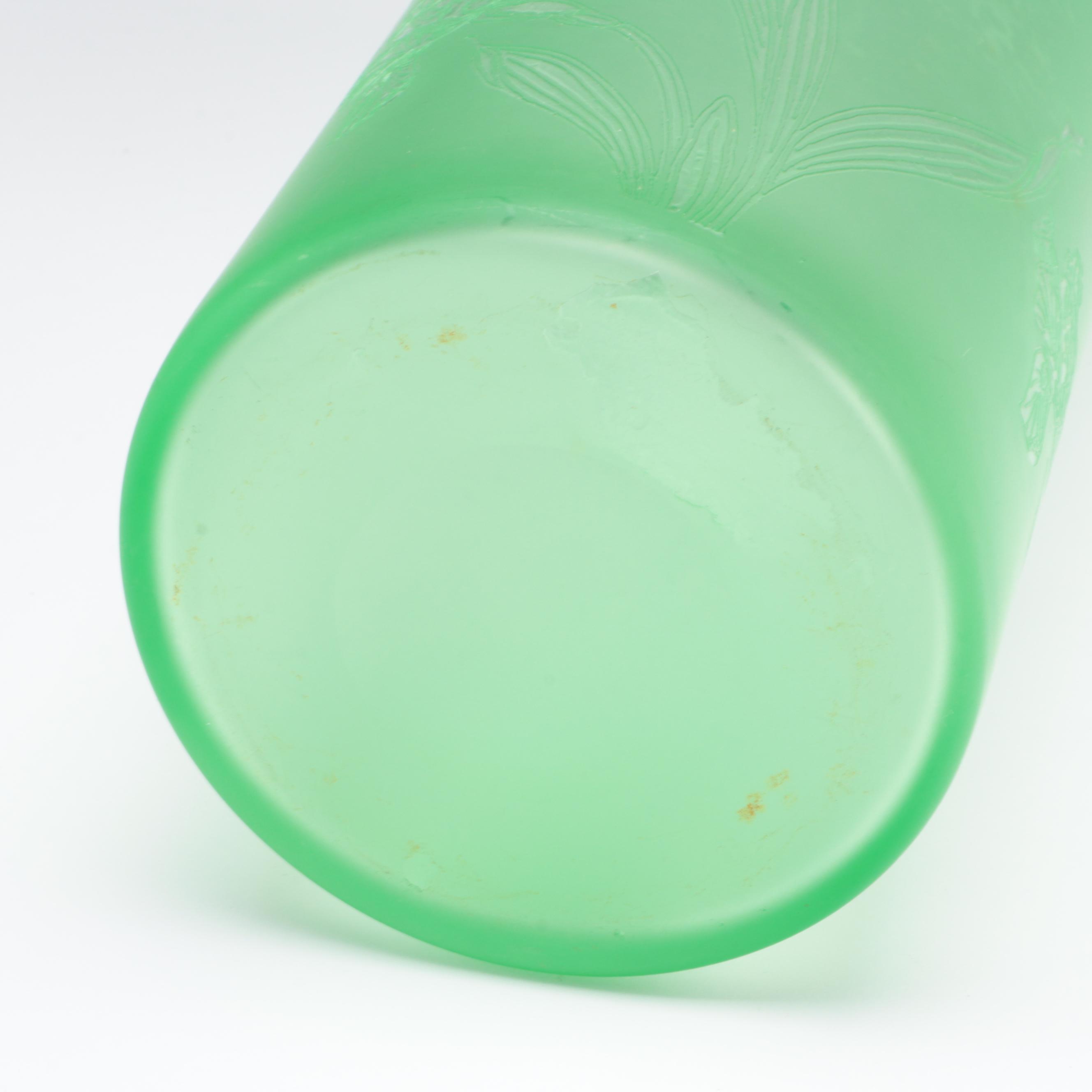 Plus Norway Cobalt Glass Vase with Green Iris Carved Vase