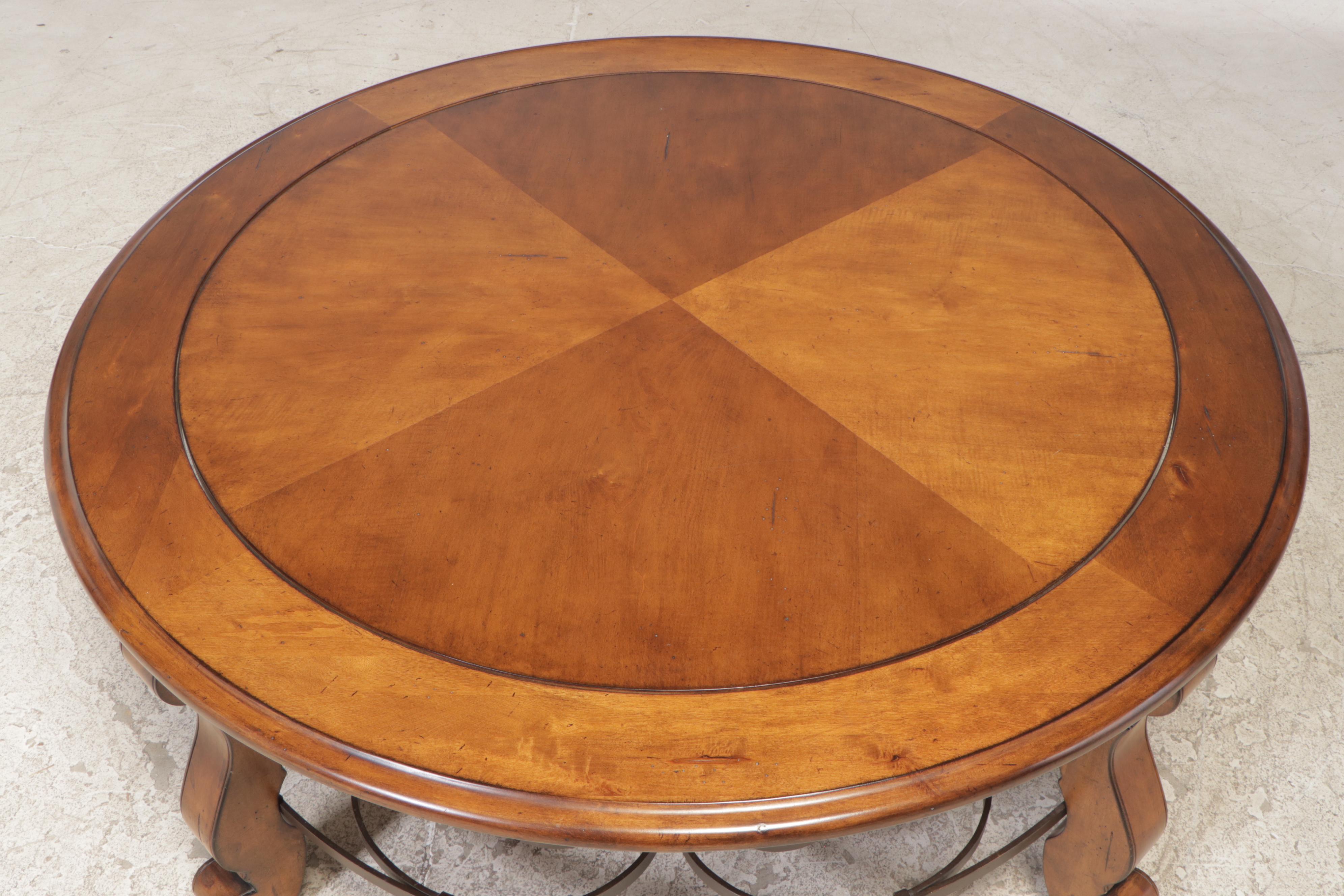 French Provincial Style Metal-Mounted Hardwood Coffee Table with Swiveling Top