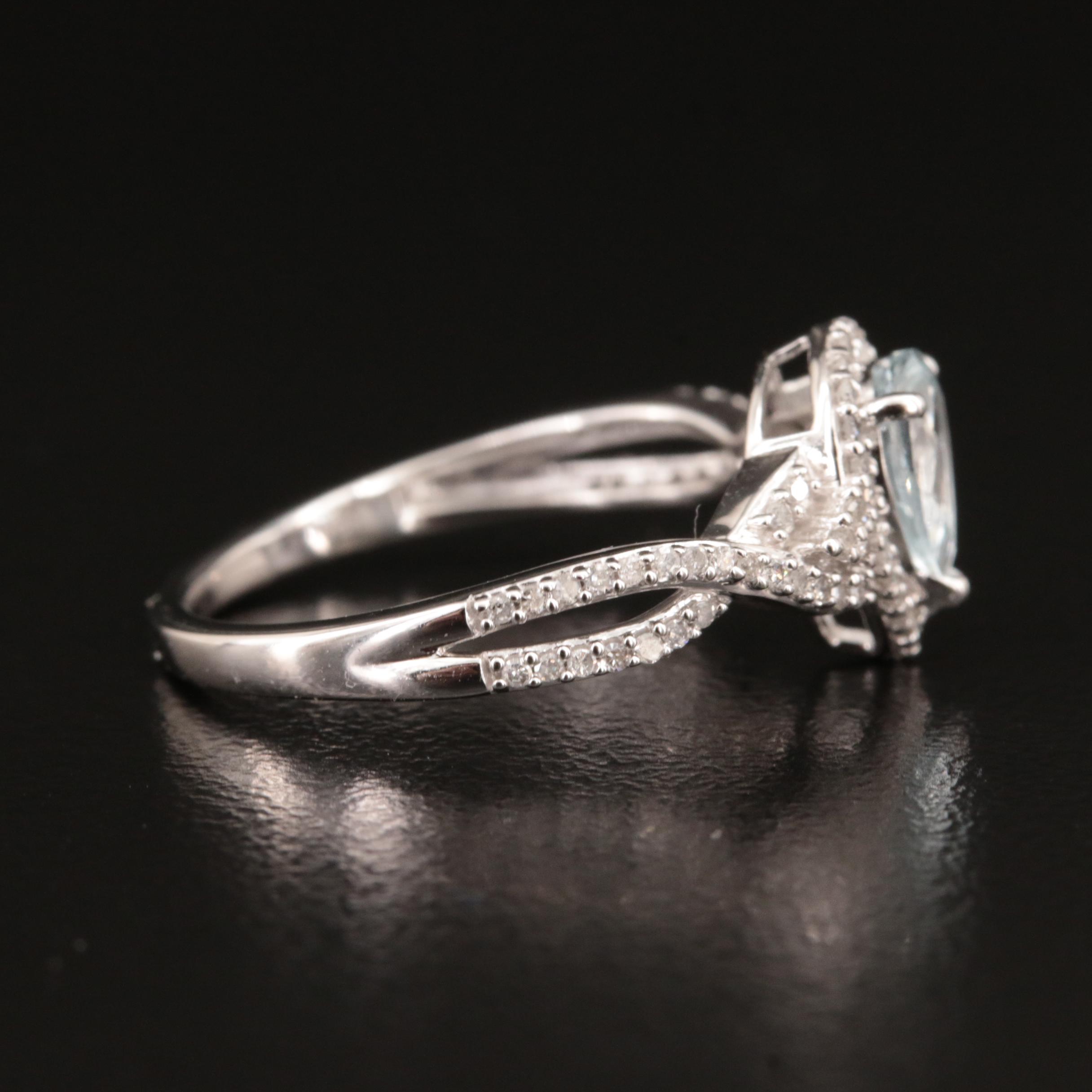 10K Aquamarine and Diamond Ring