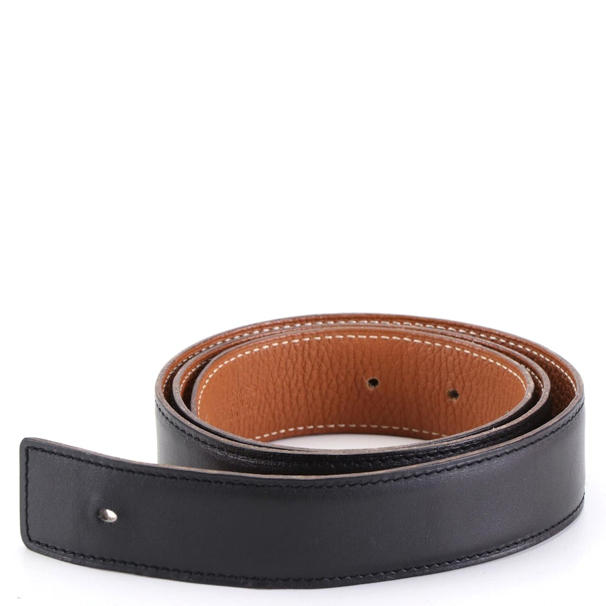 Hermès Belt Strap in Black Box Calfskin and Natural Courchevel Leather