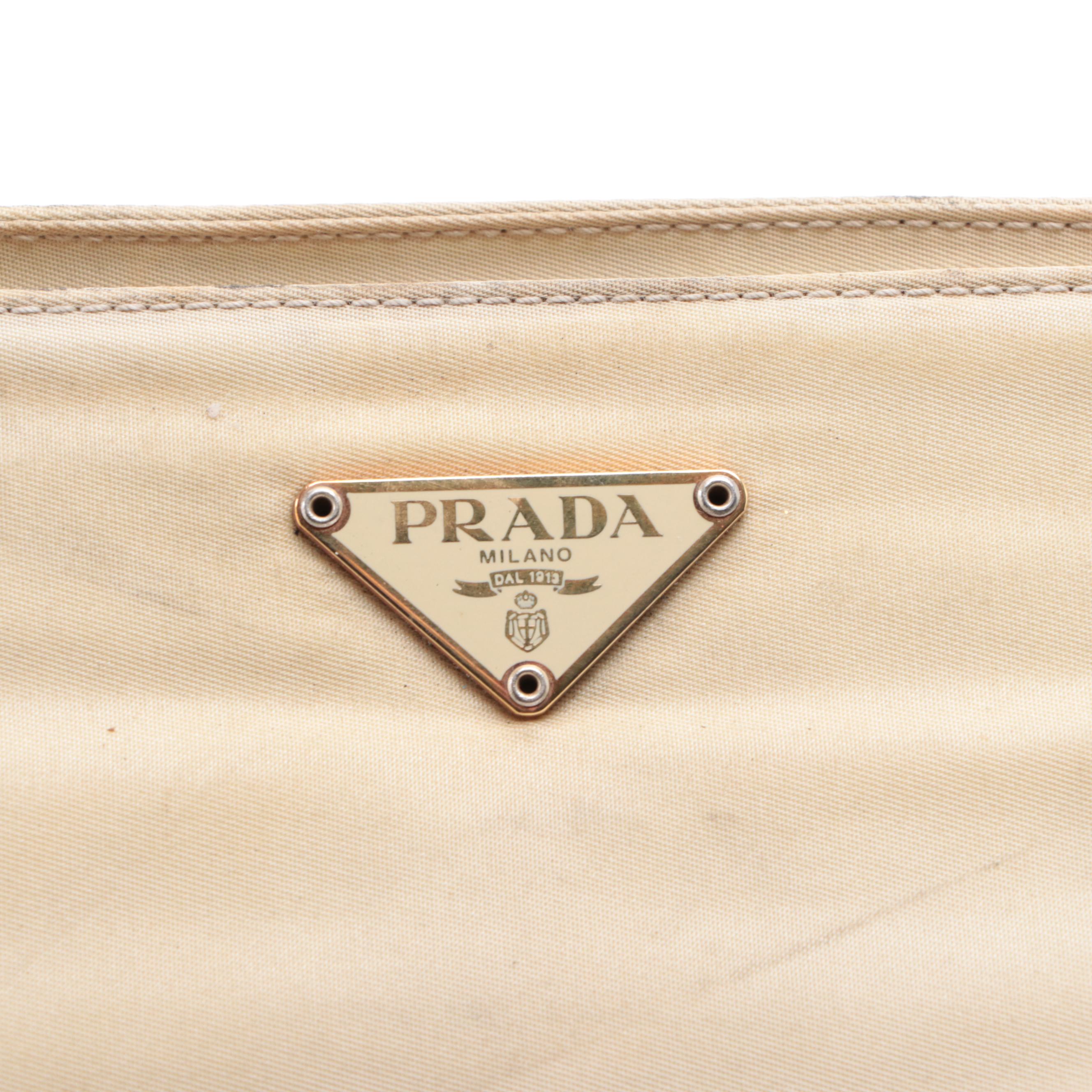 Prada Small Zip Shoulder Bag in Nylon Gabardine and Leather