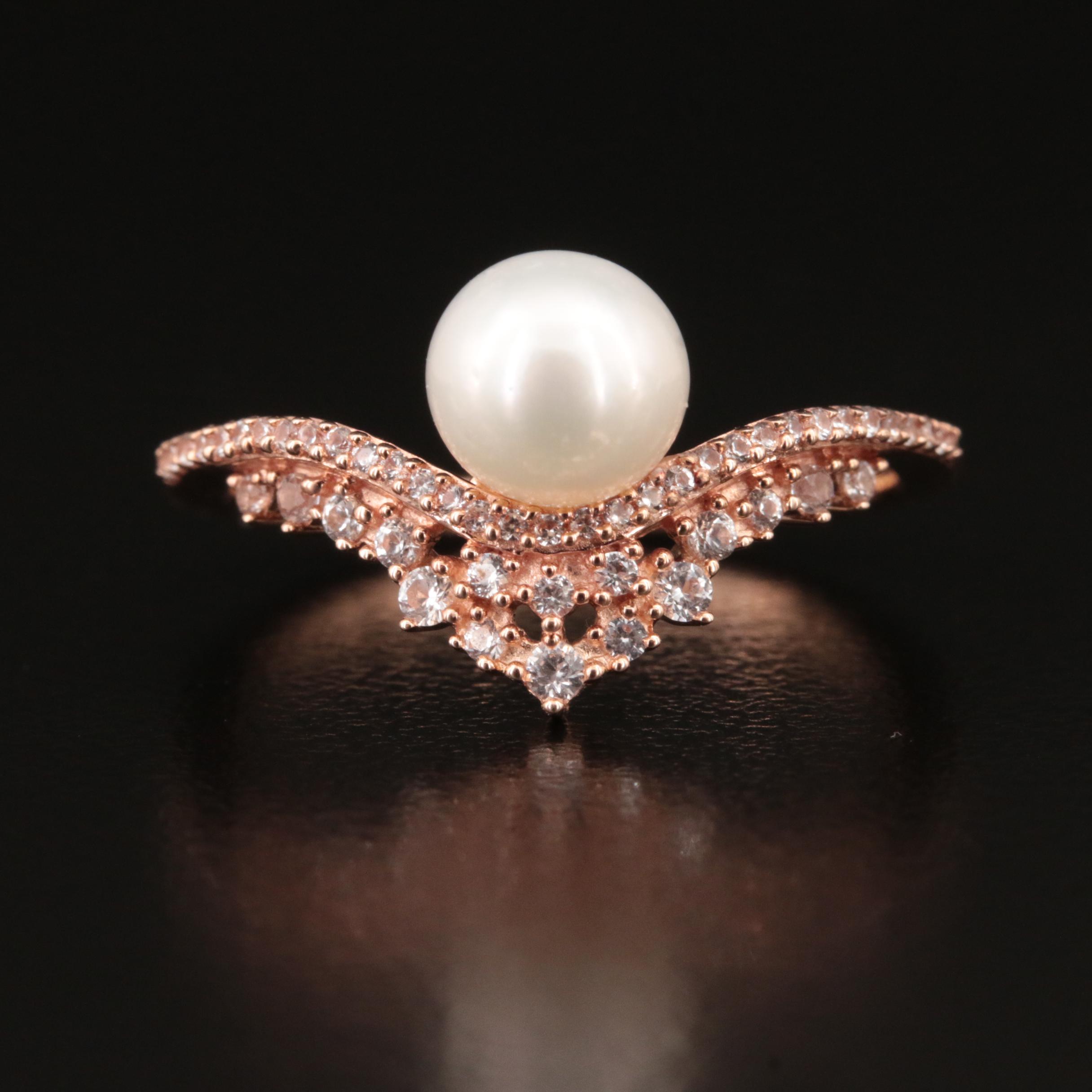 10K Rose Gold Pearl and Sapphire Ring