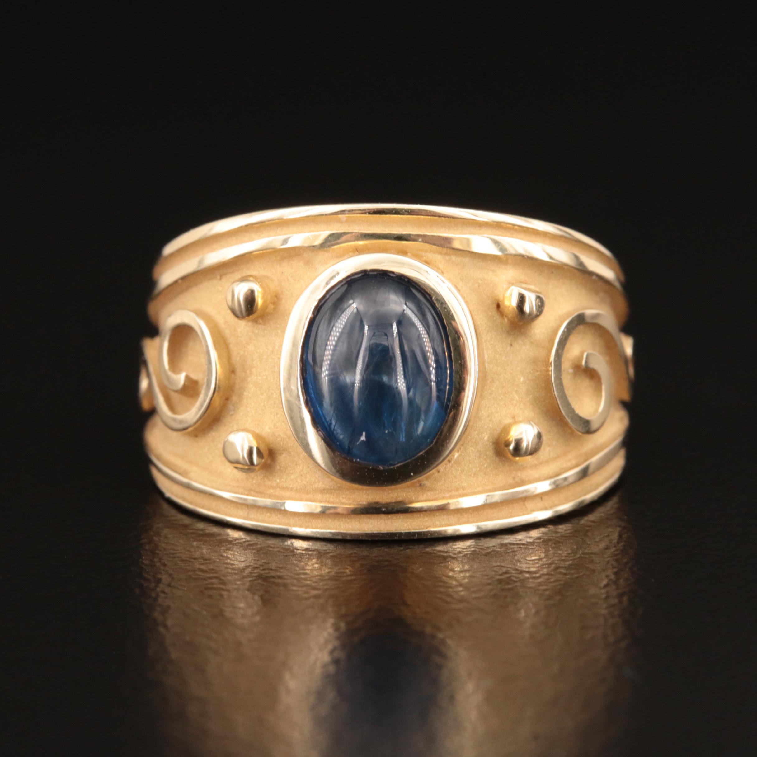 14K Sapphire Tapered Scrollwork Band