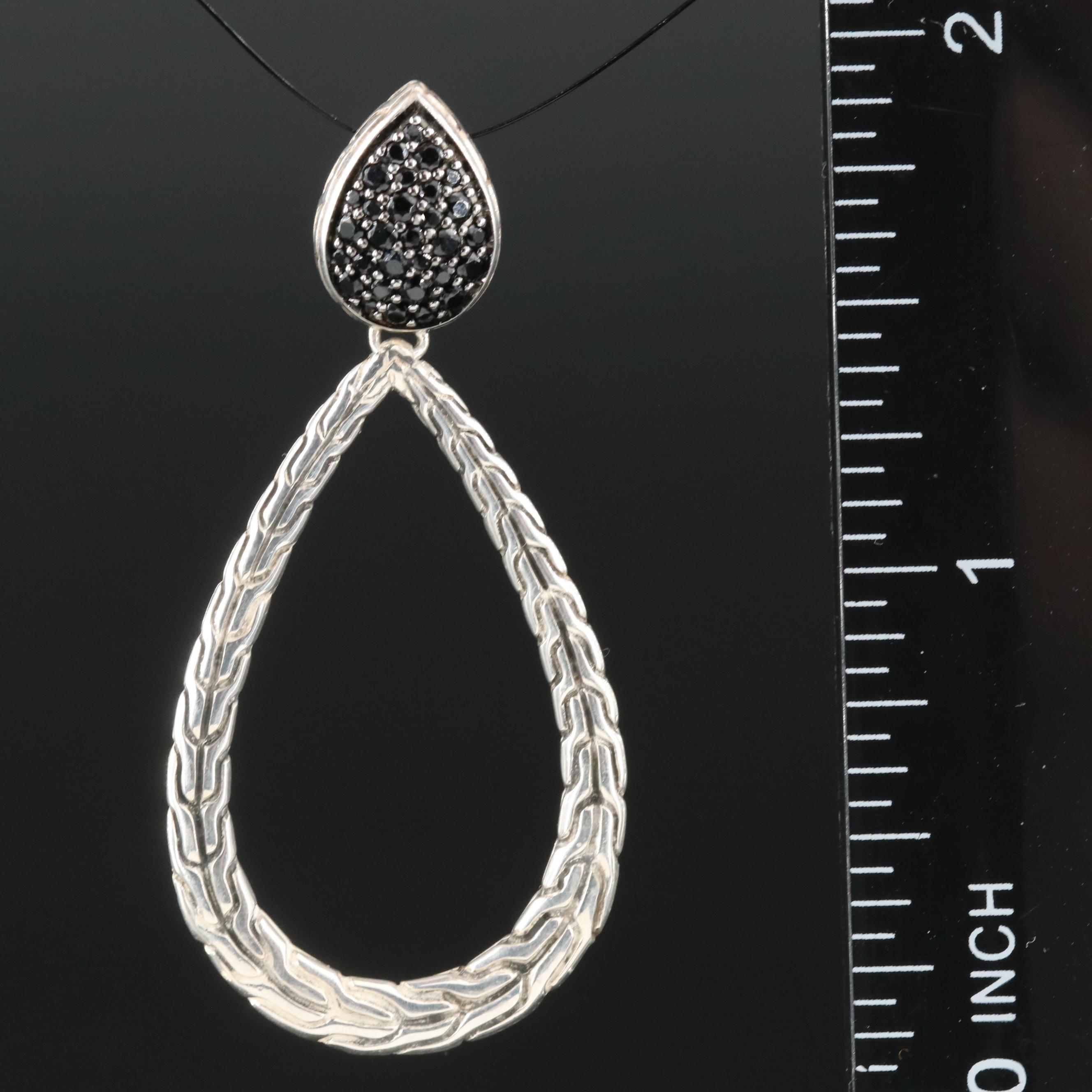 John Hardy Sterling Sapphire Carved Chain Teardrop Pendant