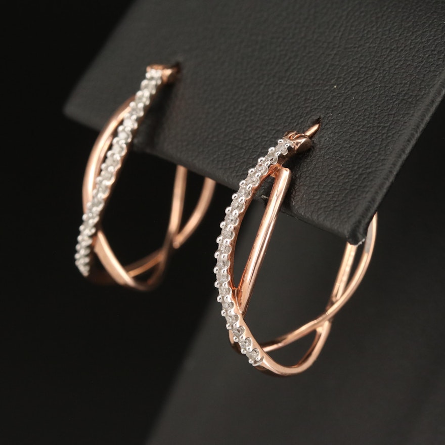 10K Rose Gold 0.23 CTW Diamond Crossover Hoop Earrings