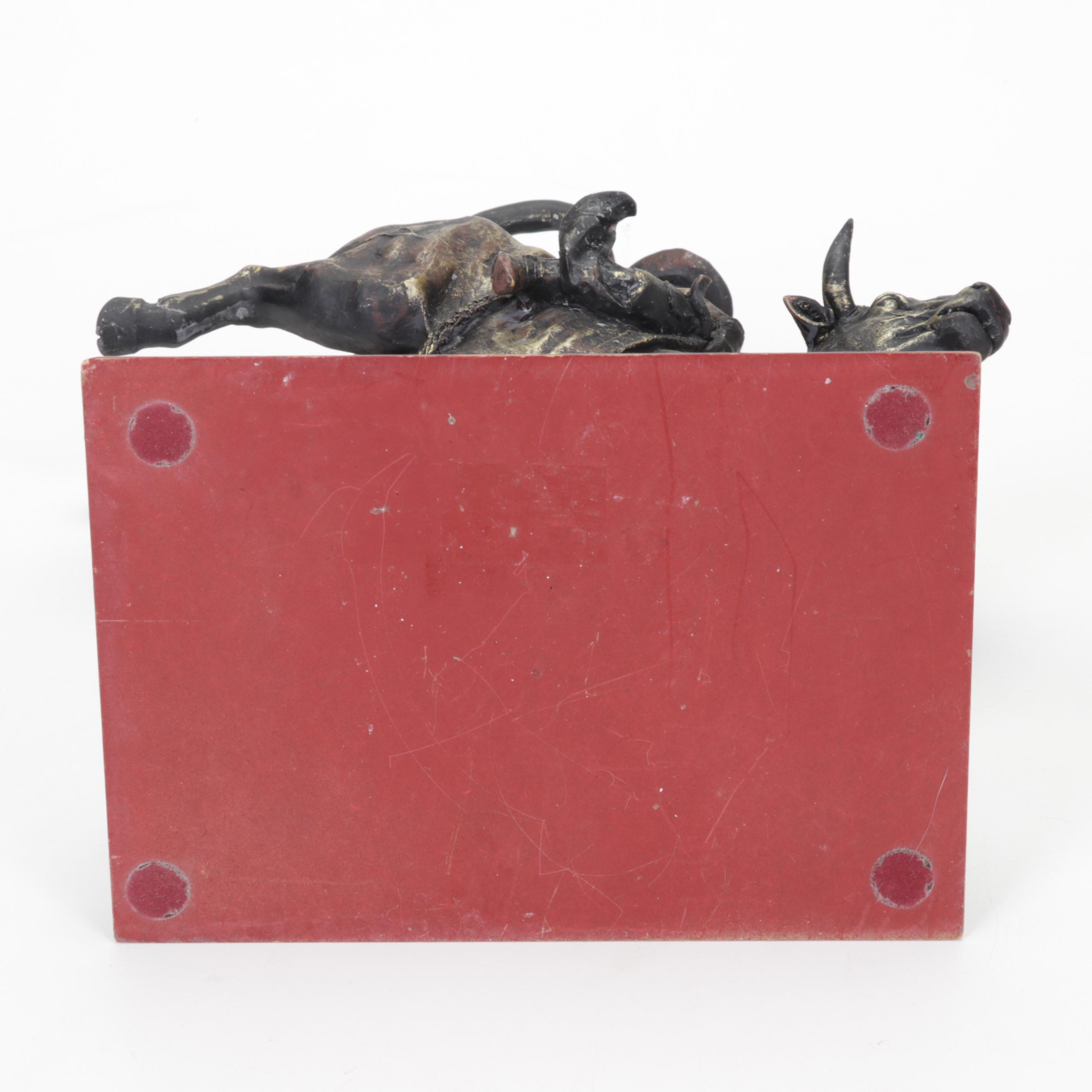 Western Rodeo Bull Rider Cowboy Figurine and Glass Buffalo Paperweight