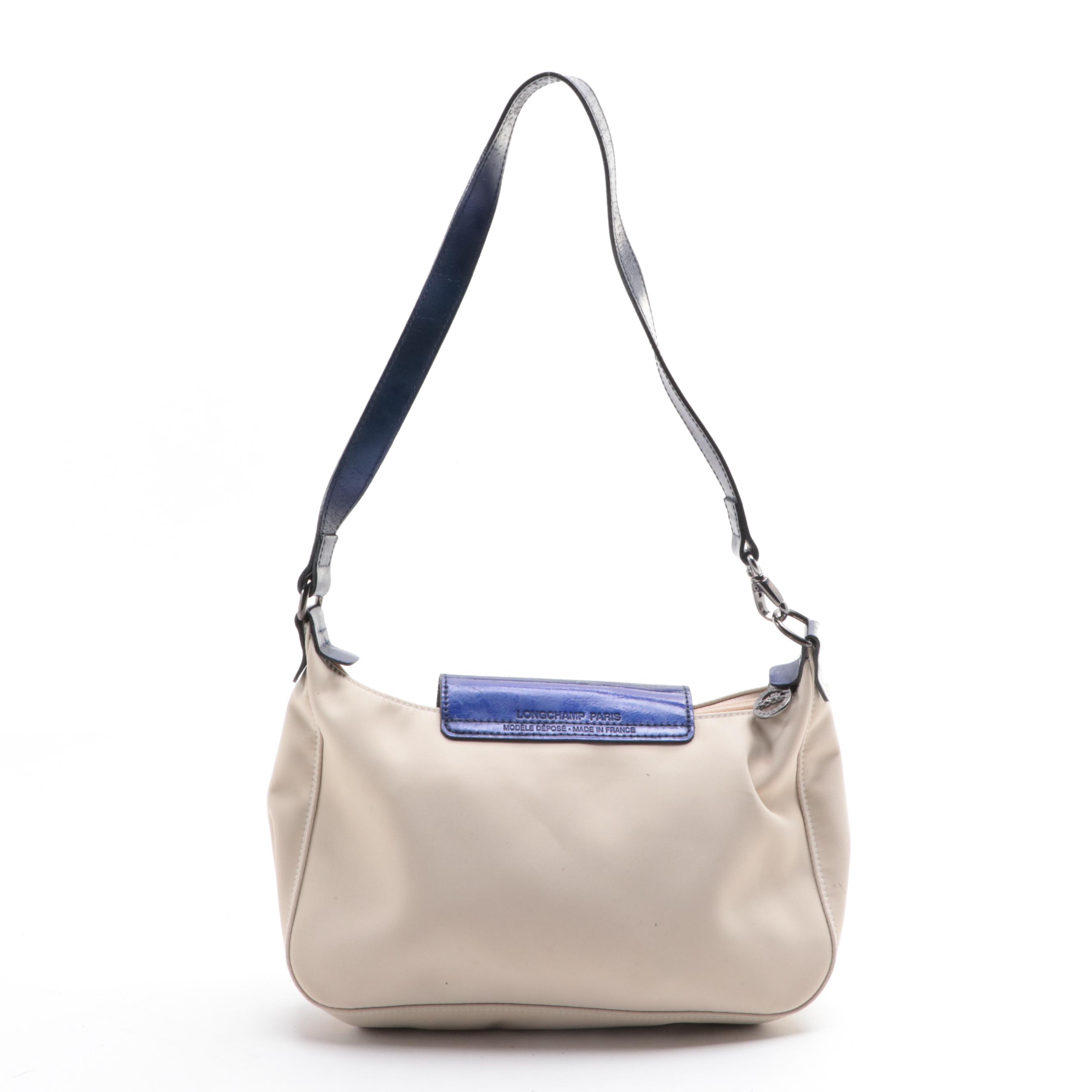 Longchamp Small Zip Shoulder Bag in Beige Nylon with Leather Trim