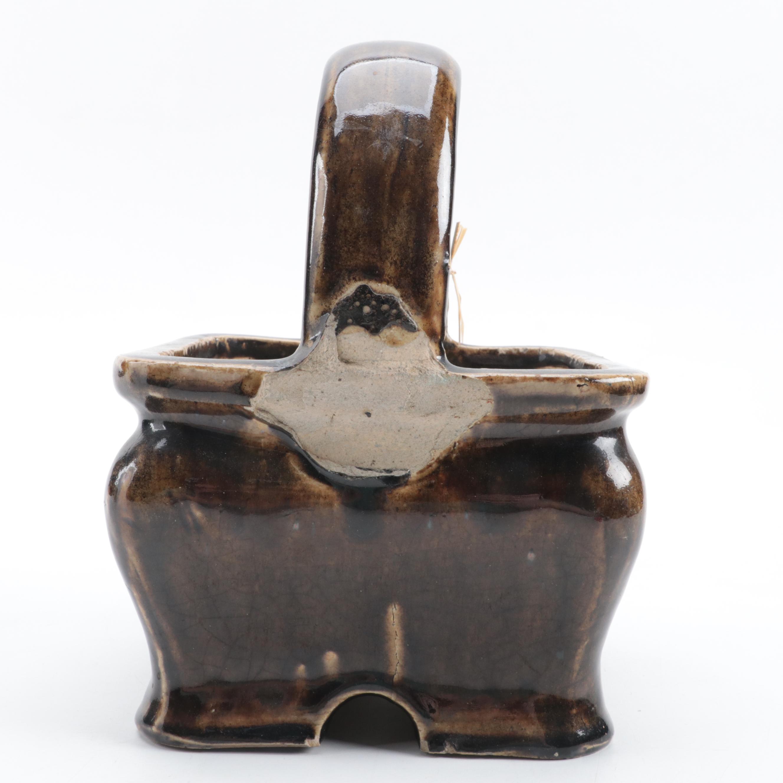 Japanese Stoneware Ikebana Basket, Mid-20th Century