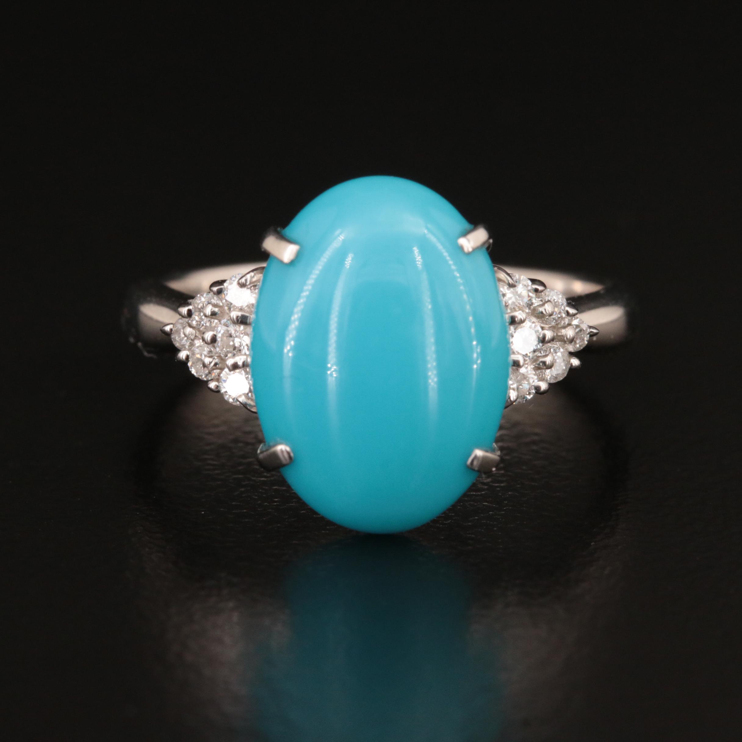 Platinum 4.65 CT Turquoise and Diamond Ring