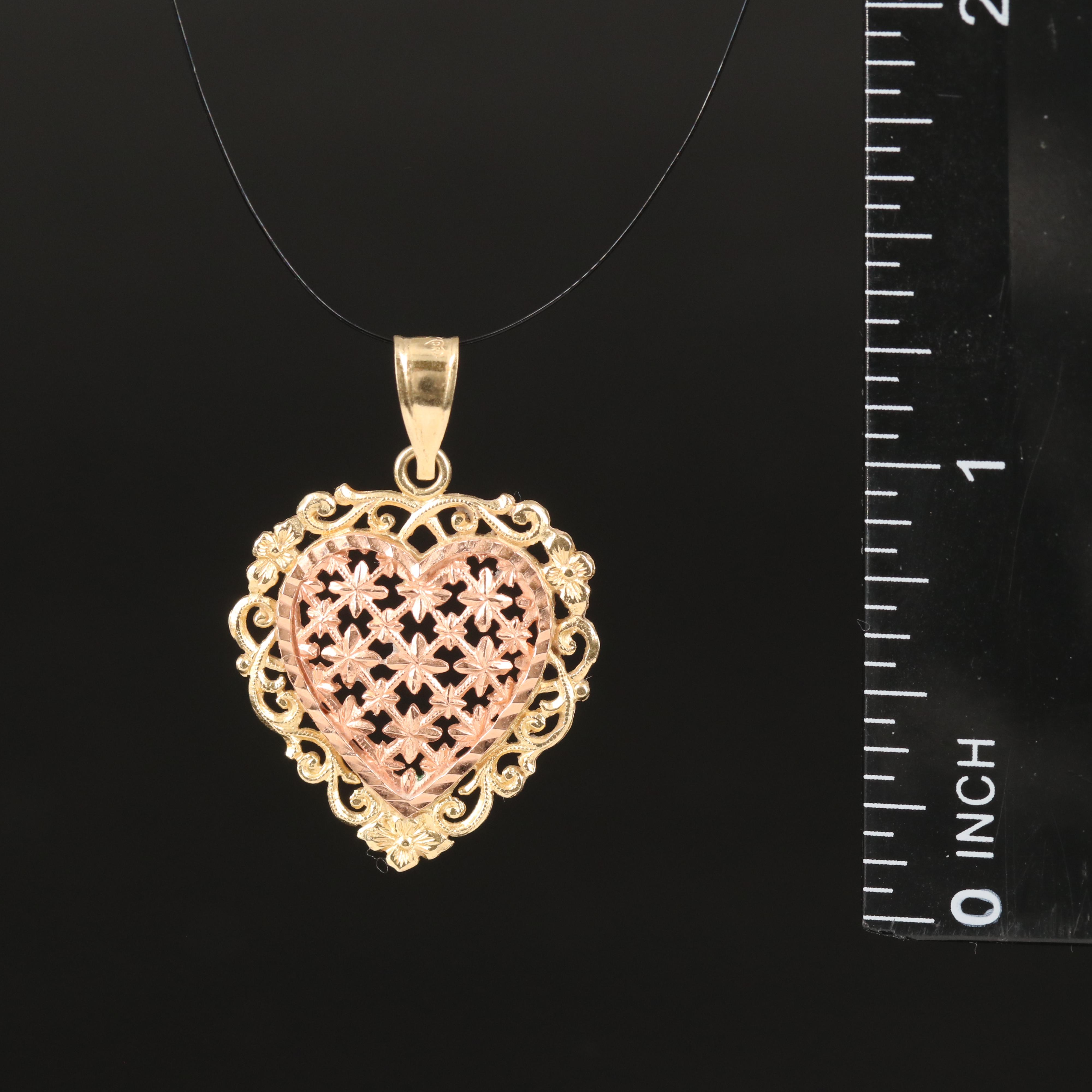 14K Heart Pendant with Rose Gold Accent