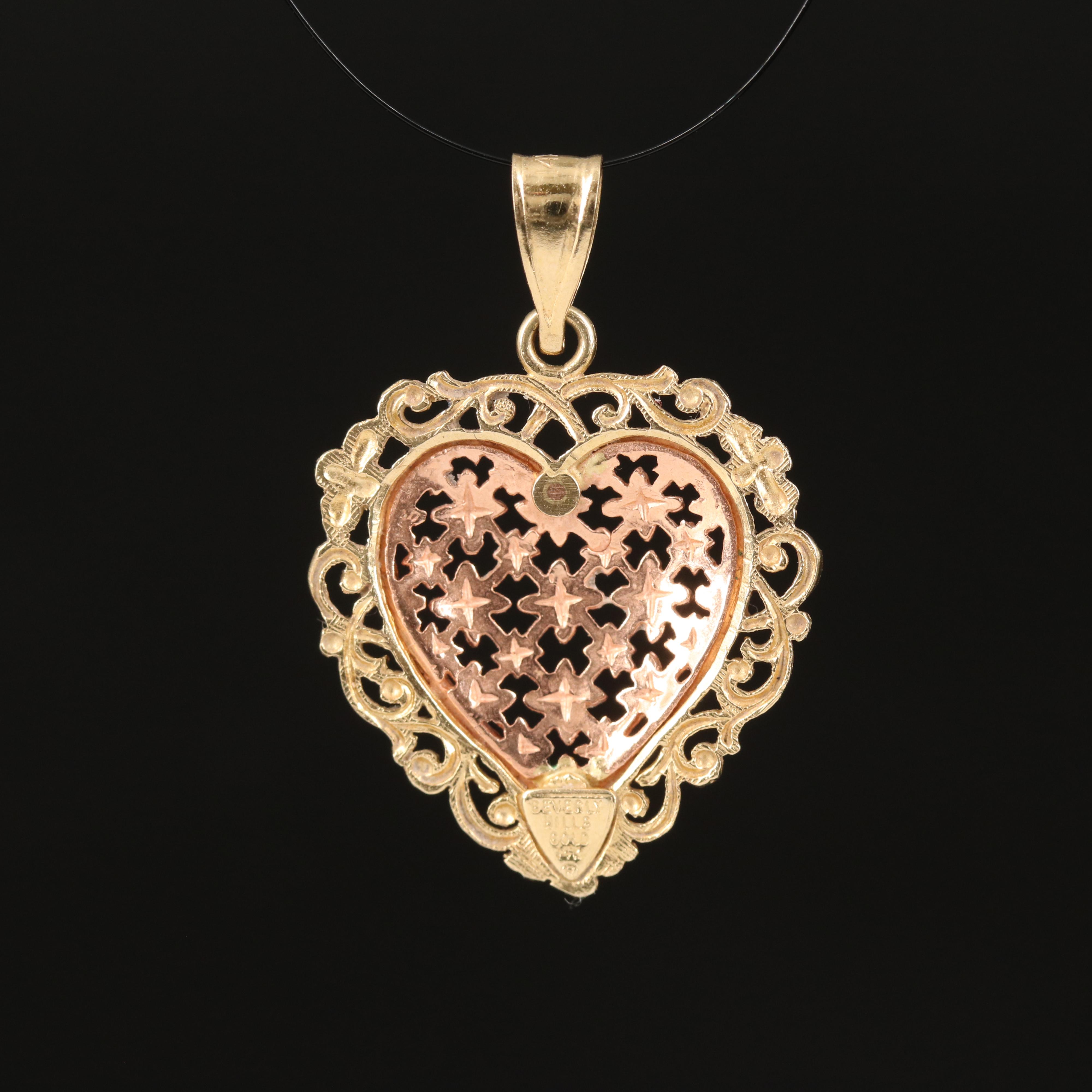 14K Heart Pendant with Rose Gold Accent