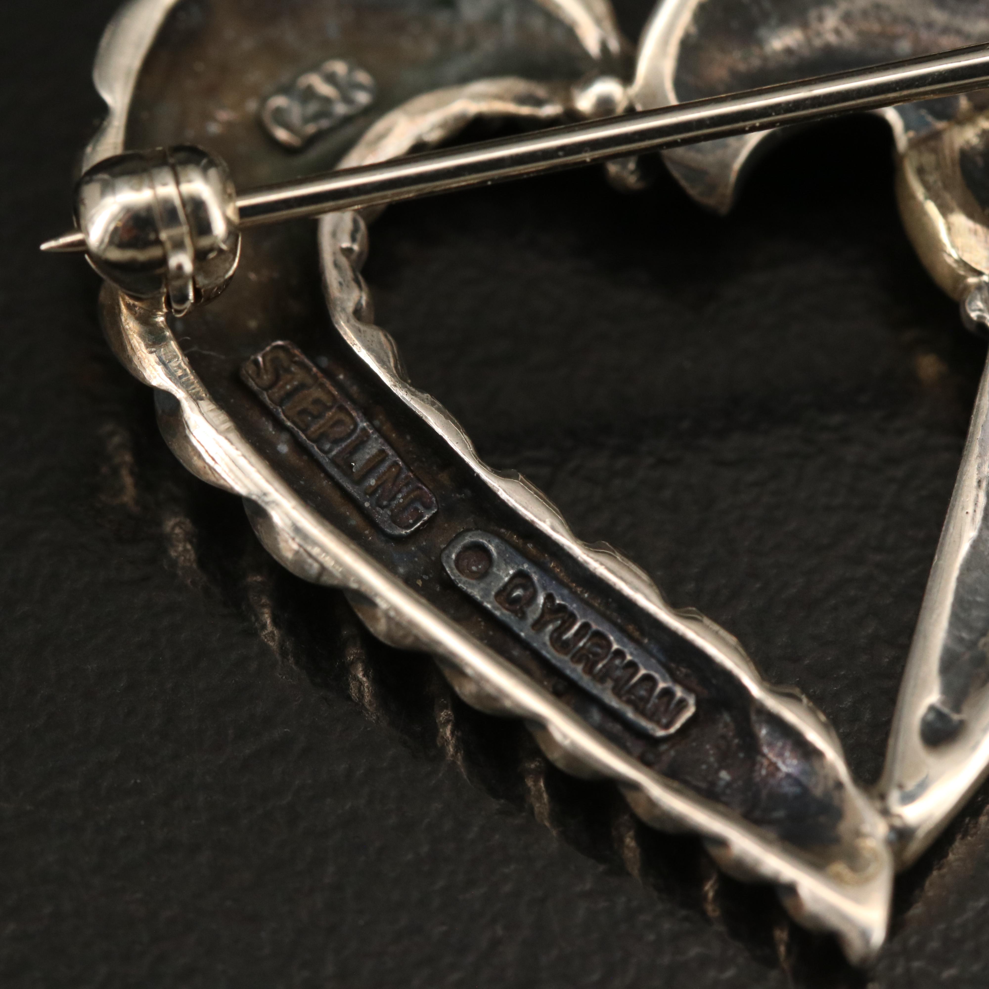 David Yurman Sterling Heart Brooches with 14K Gold Accent