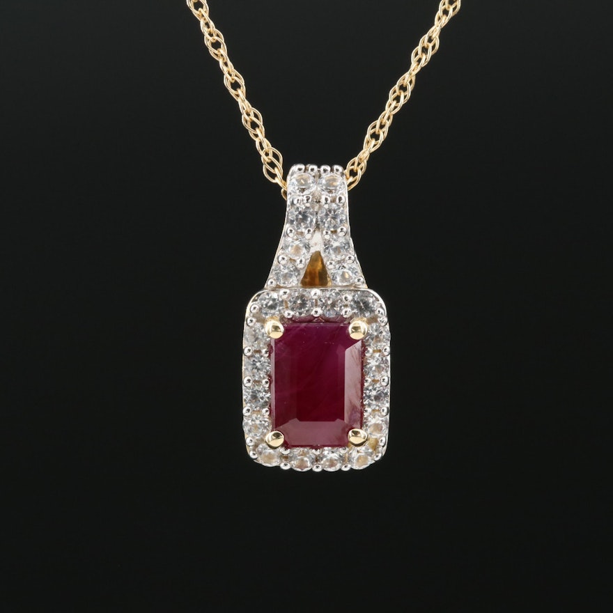 14K Ruby and Sapphire Pendant Necklace