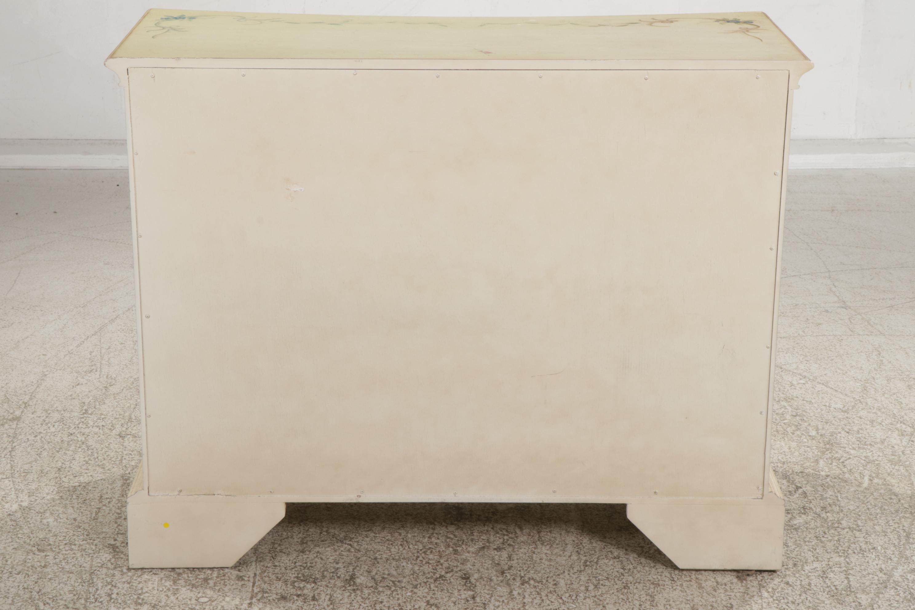 French Provincial Style Paint-Decorated Concave Form Cabinet with Drawers