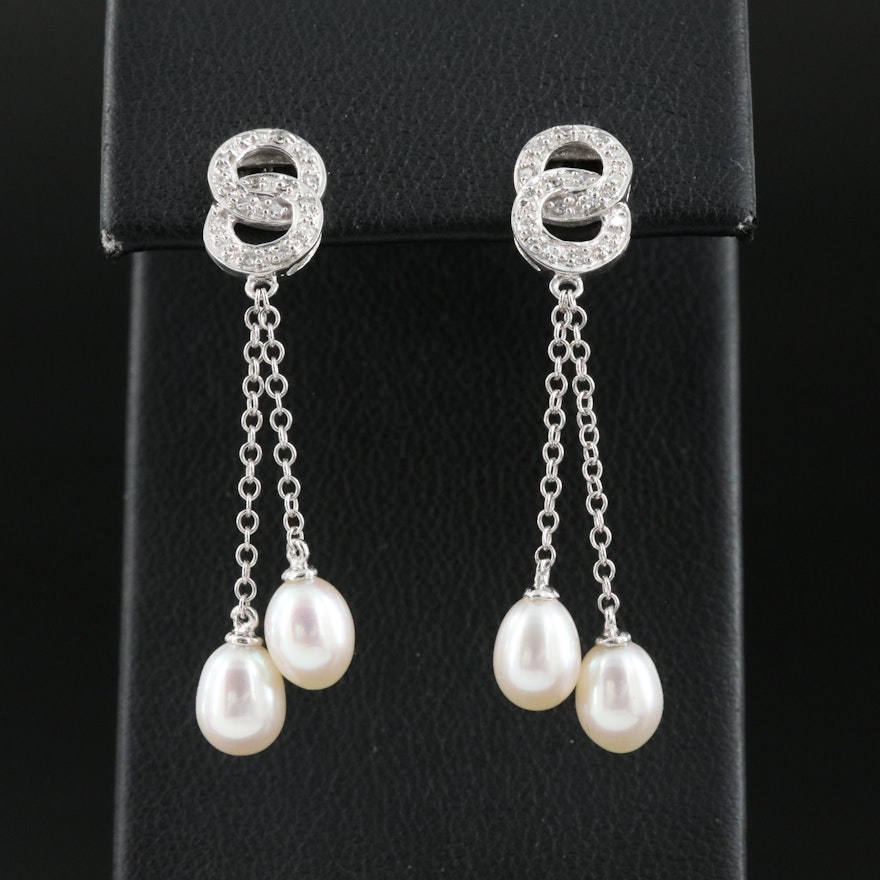 14K Pearl and Diamond Pendulum Earrings