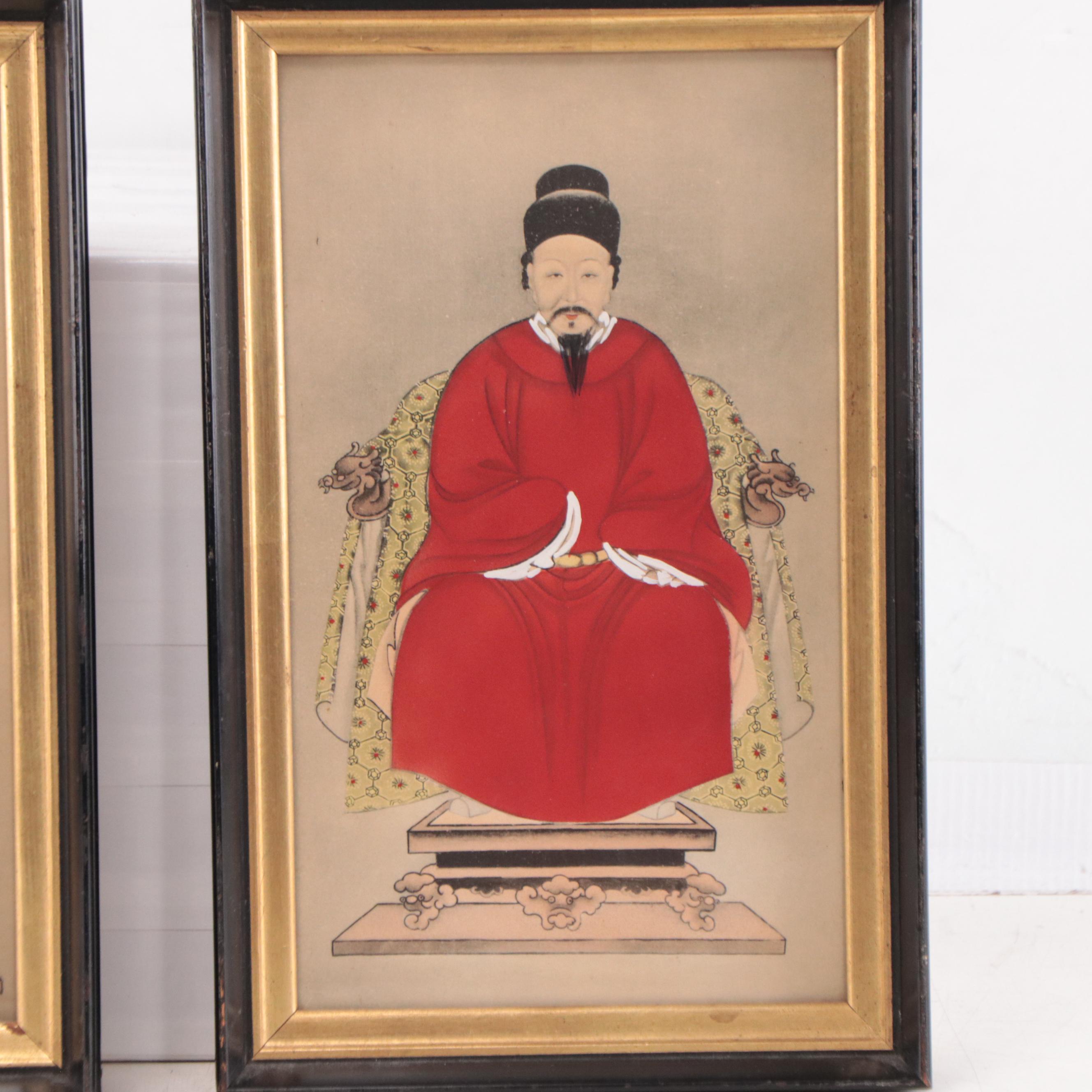 Chinese Ancestor Portrait Gouache Paintings