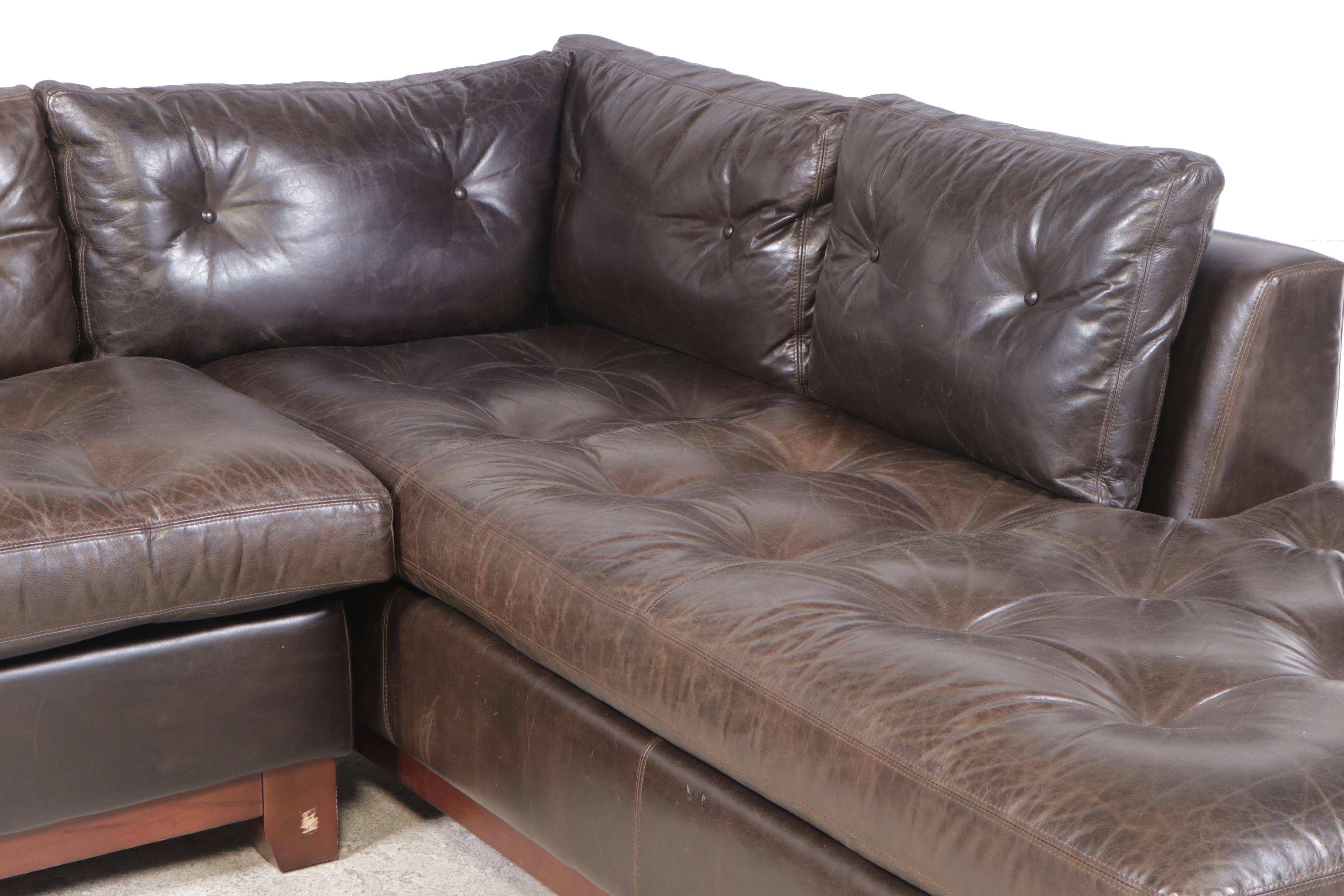 Arhaus Leather Two-Piece Sectional Sofa