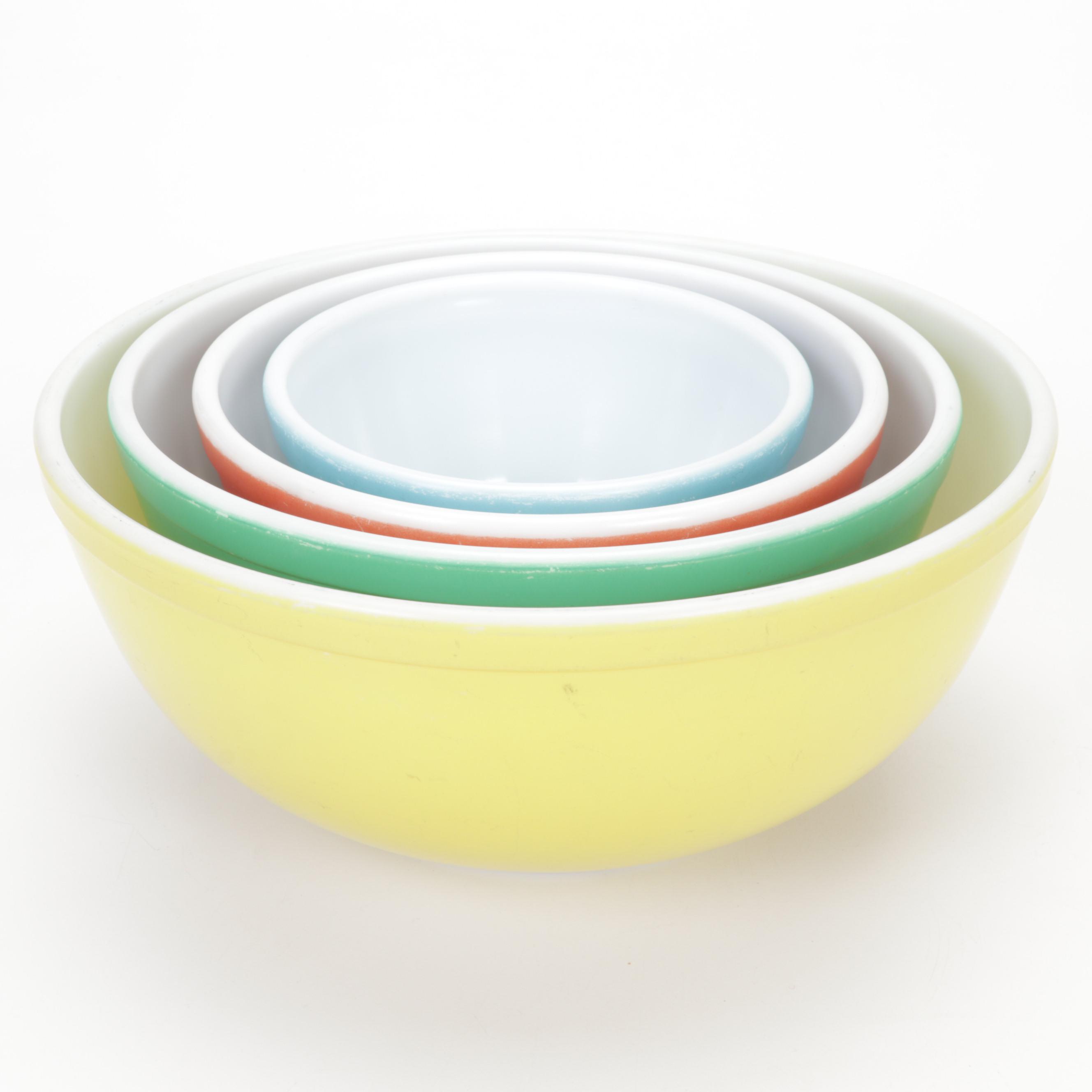 Pyrex "Primary Colors" Glass Mixing Bowls, Late 20th Century