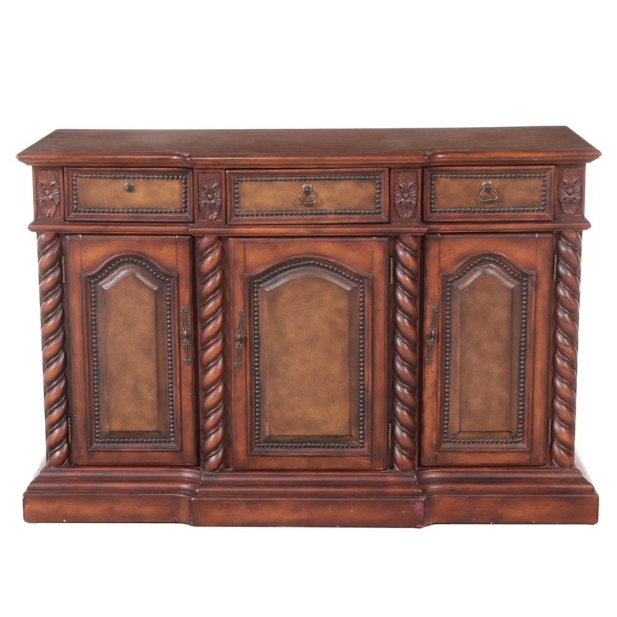 Neoclassical Style Fruitwood-Stained and Faux-Leather Buffet