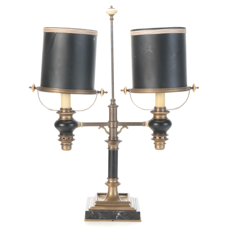 Chapman Brass, Resin and Marble Double Arm Table Lamp, 1972