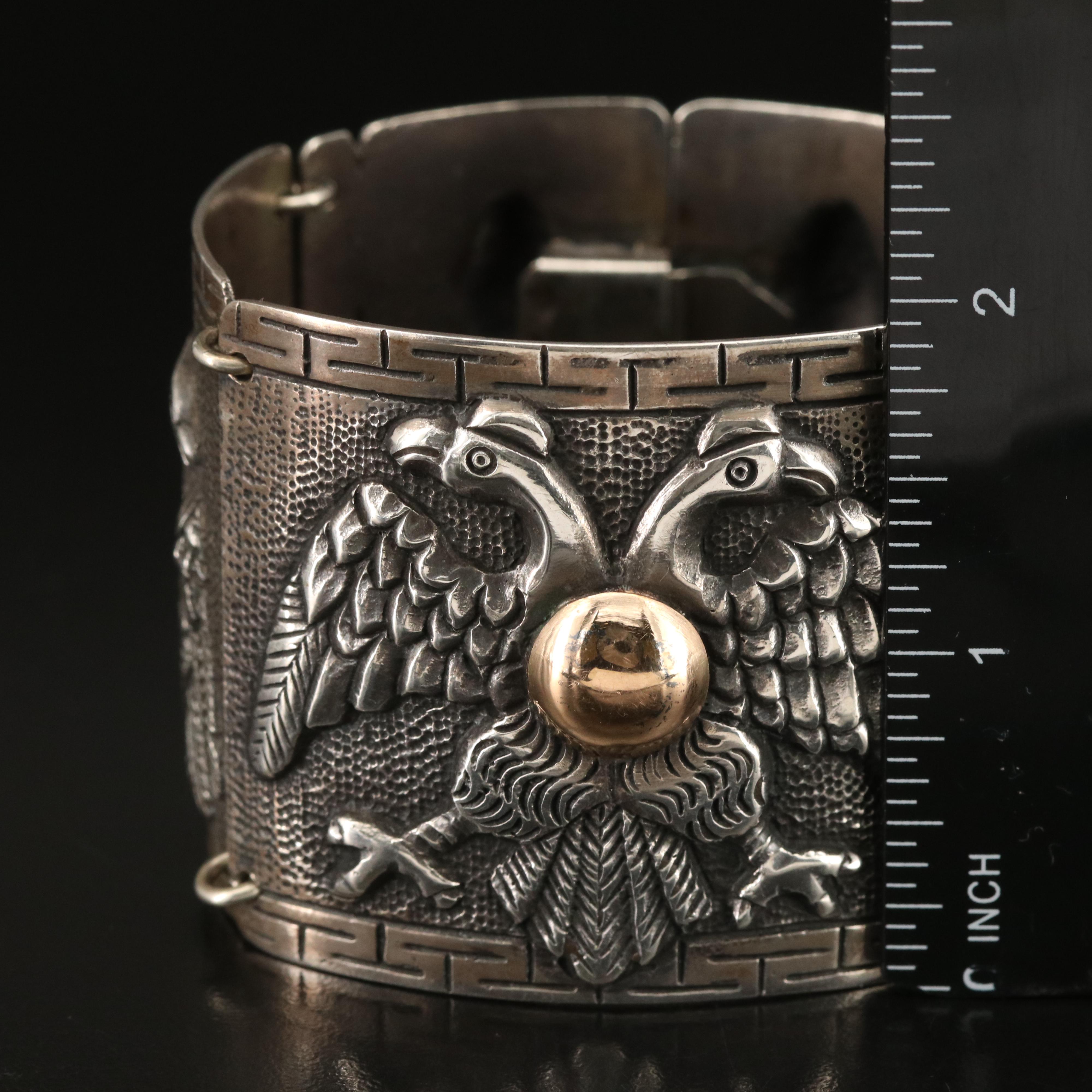 900 Silver Pre-Columbian Double Eagle Panel Bracelet
