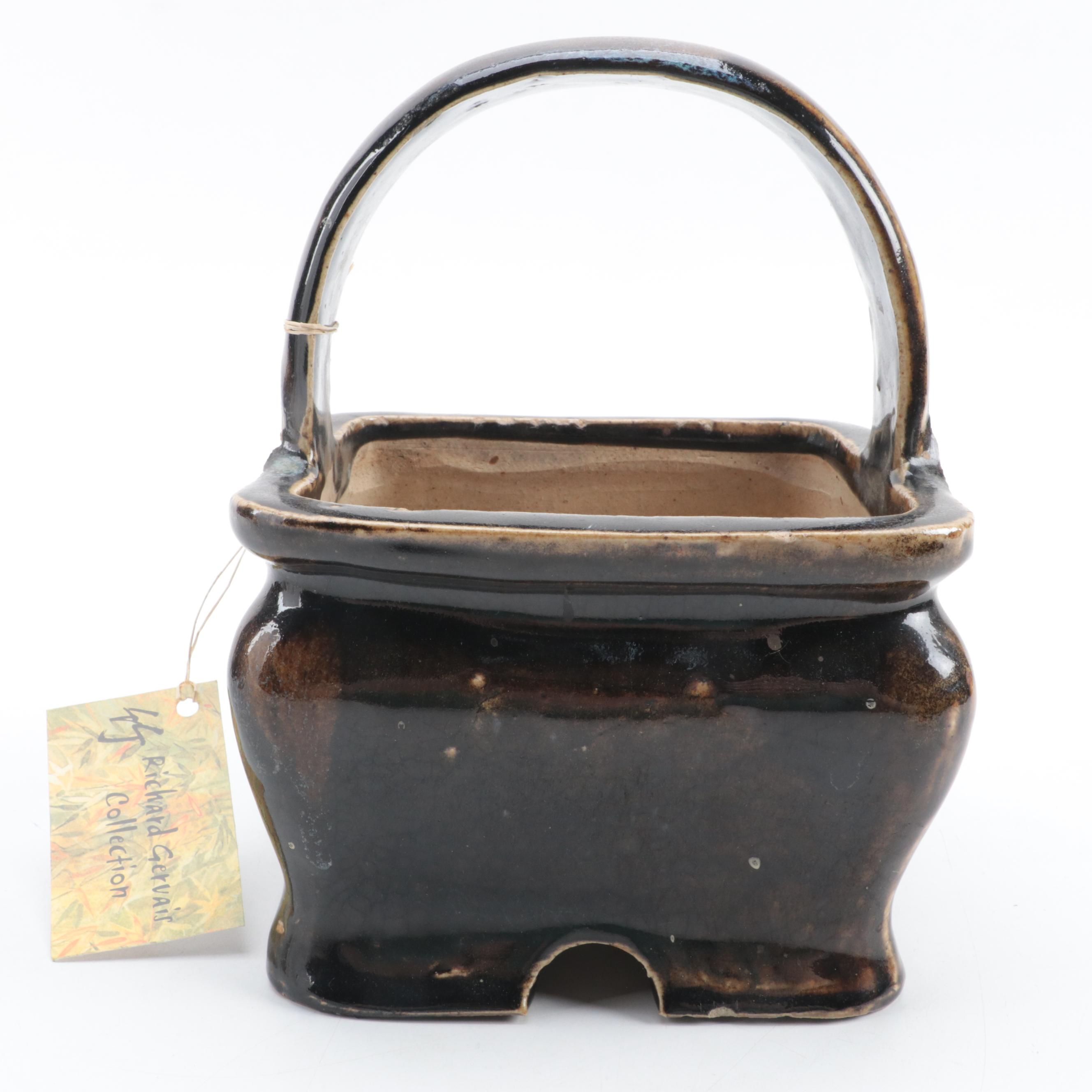 Japanese Stoneware Ikebana Basket, Mid-20th Century