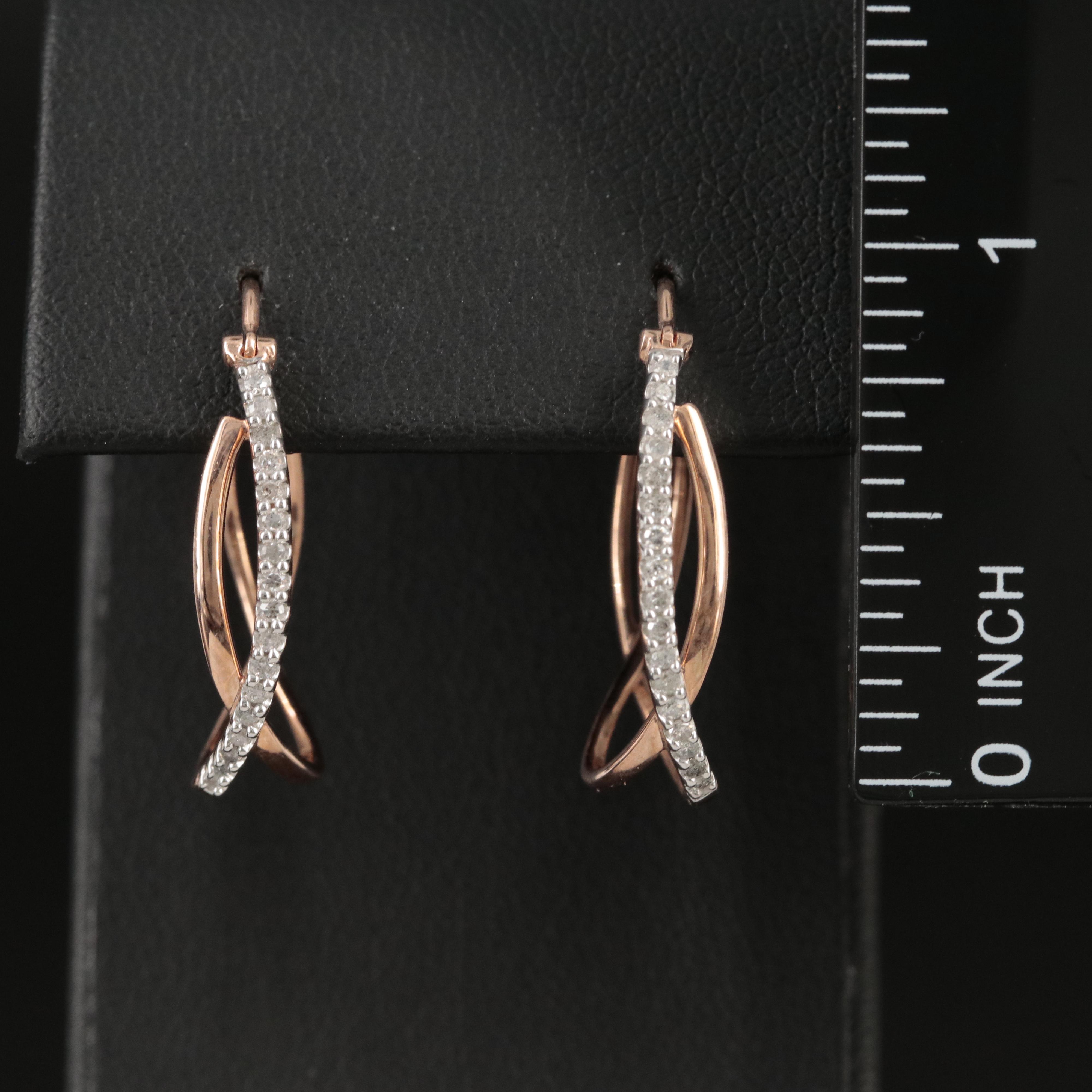 10K Rose Gold 0.26 CTW Diamond Crossover Hoop Earrings