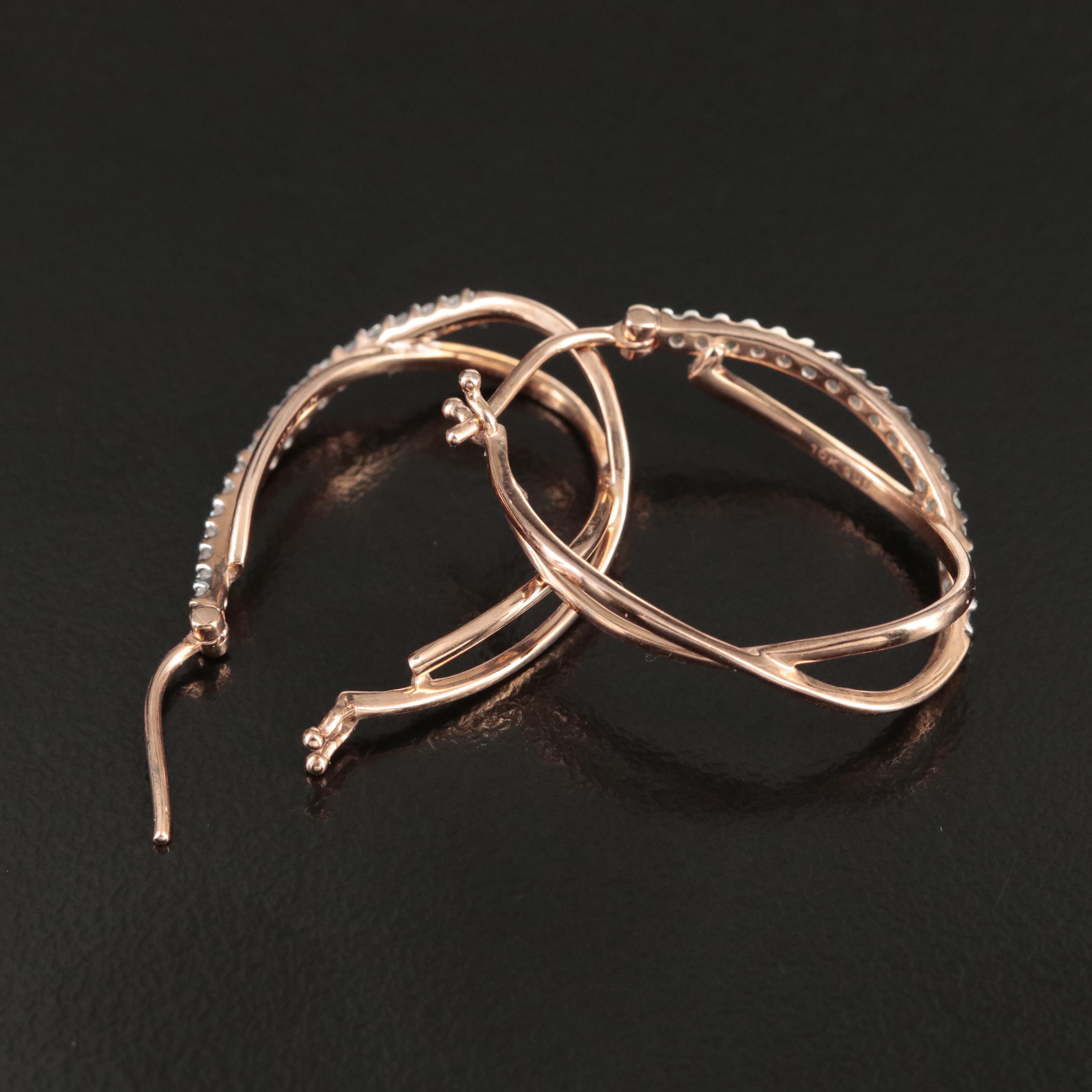 10K Rose Gold 0.26 CTW Diamond Crossover Hoop Earrings