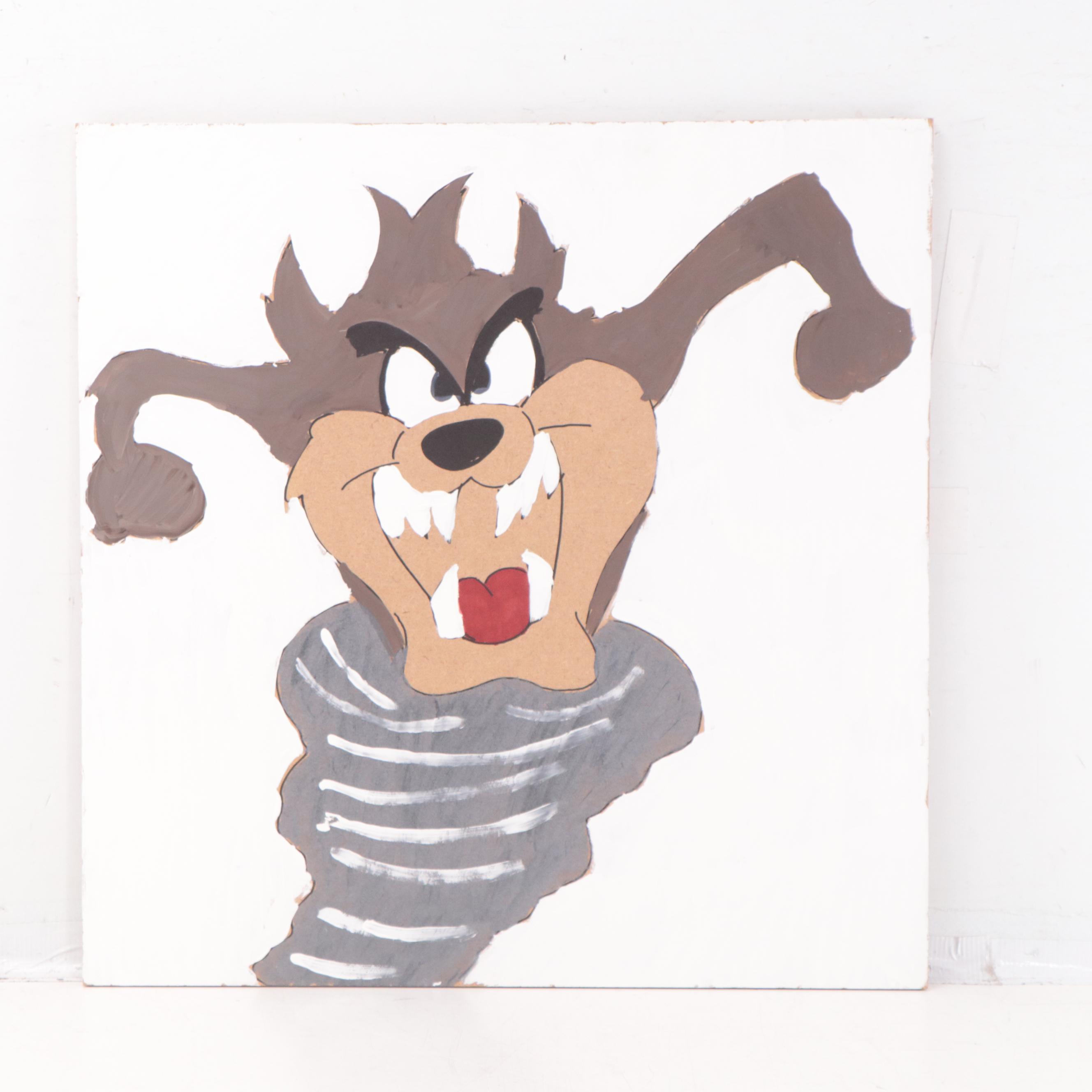 Deondre Hyde Folk Art Acrylic Paintings of Daffy, Taz, and Wyle E. Coyote