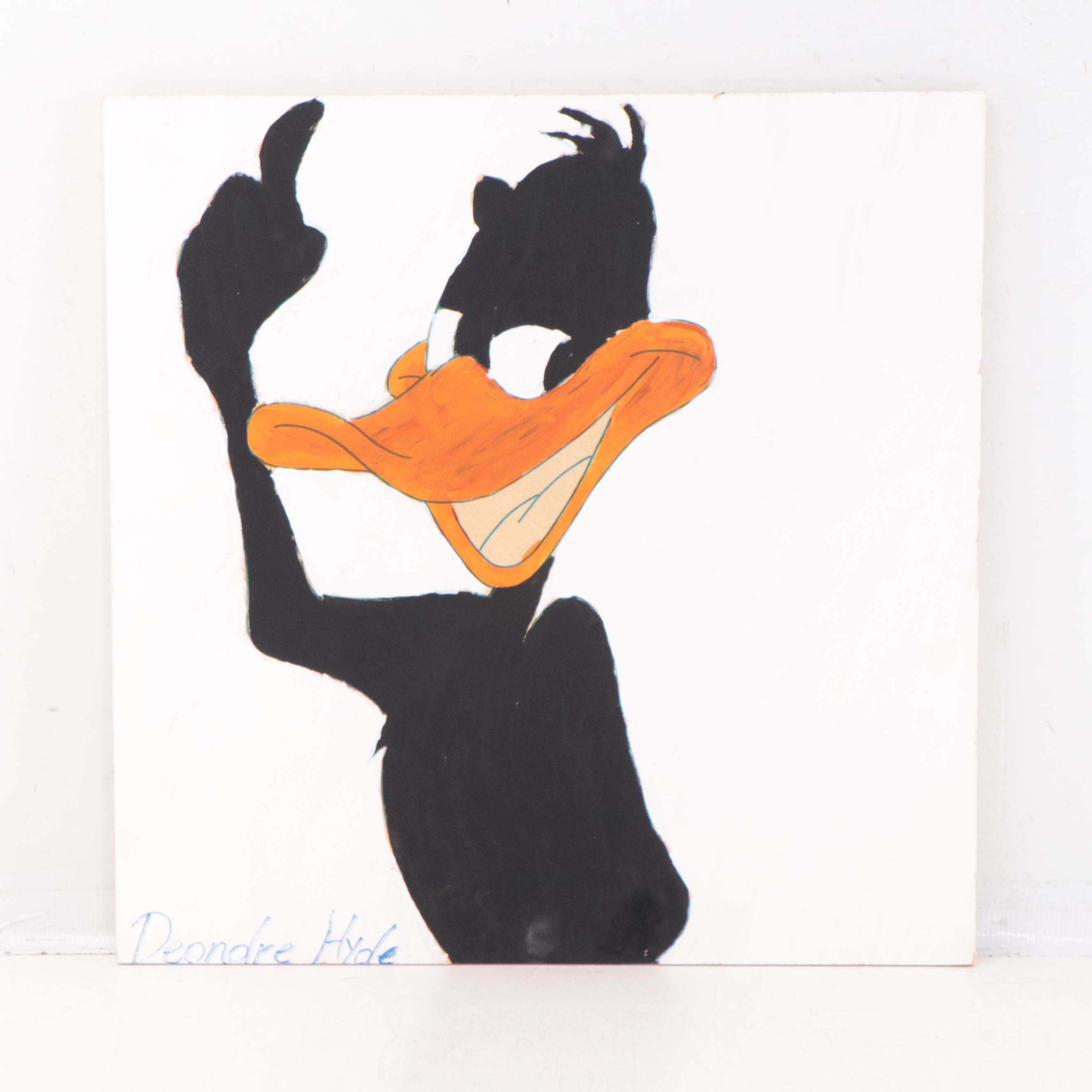 Deondre Hyde Folk Art Acrylic Paintings of Daffy, Taz, and Wyle E. Coyote