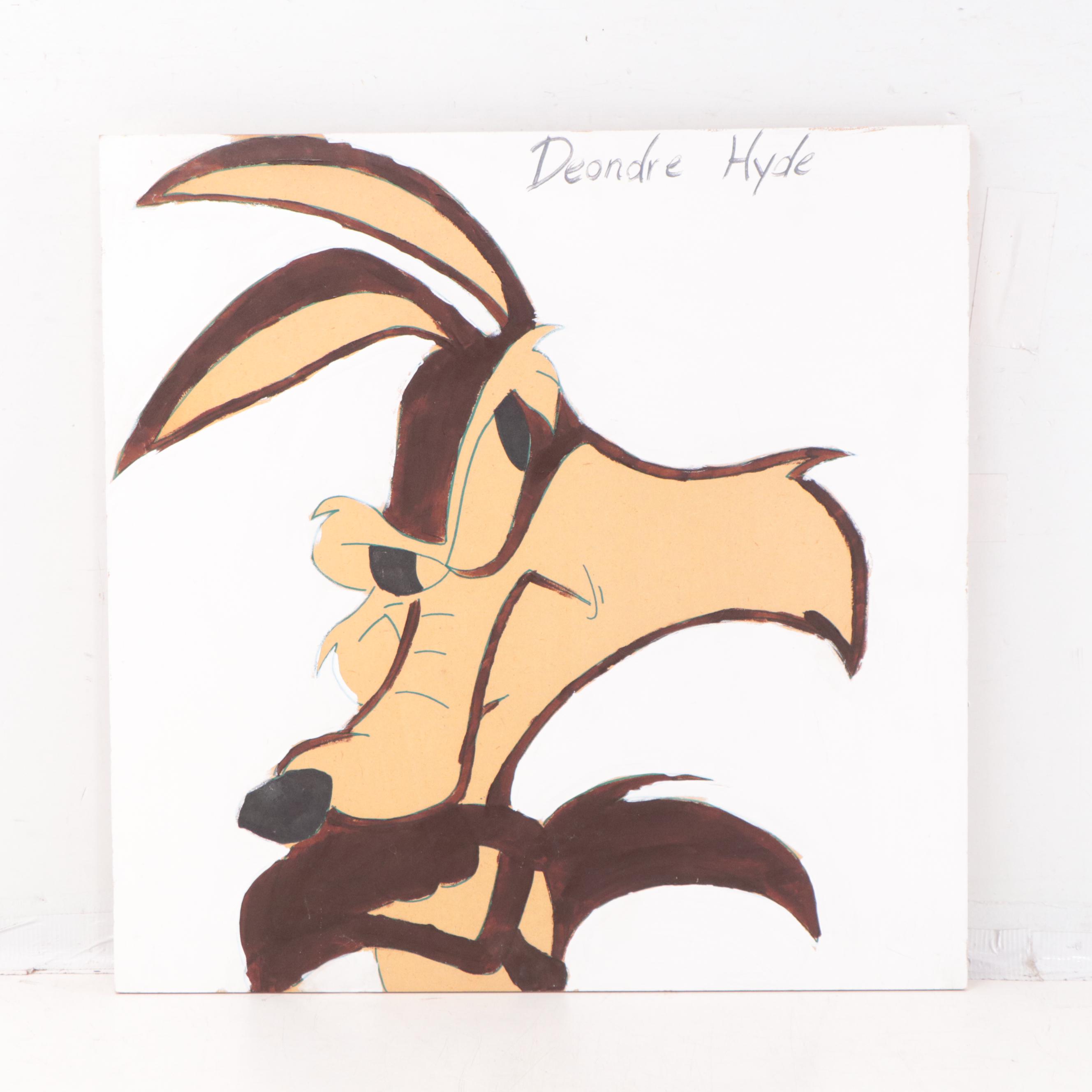 Deondre Hyde Folk Art Acrylic Paintings of Daffy, Taz, and Wyle E. Coyote