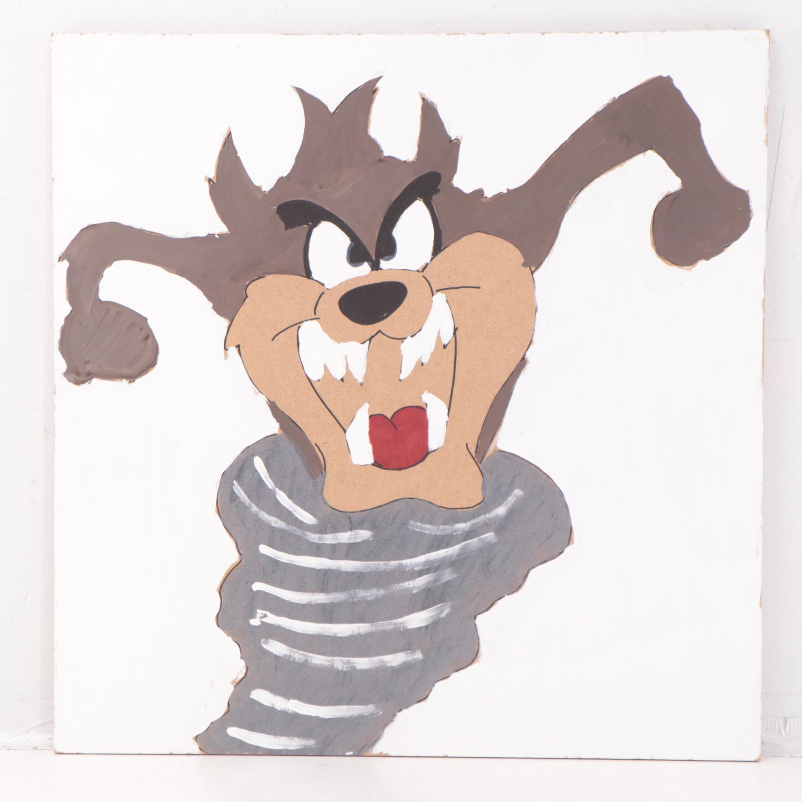 Deondre Hyde Folk Art Acrylic Paintings of Daffy, Taz, and Wyle E. Coyote