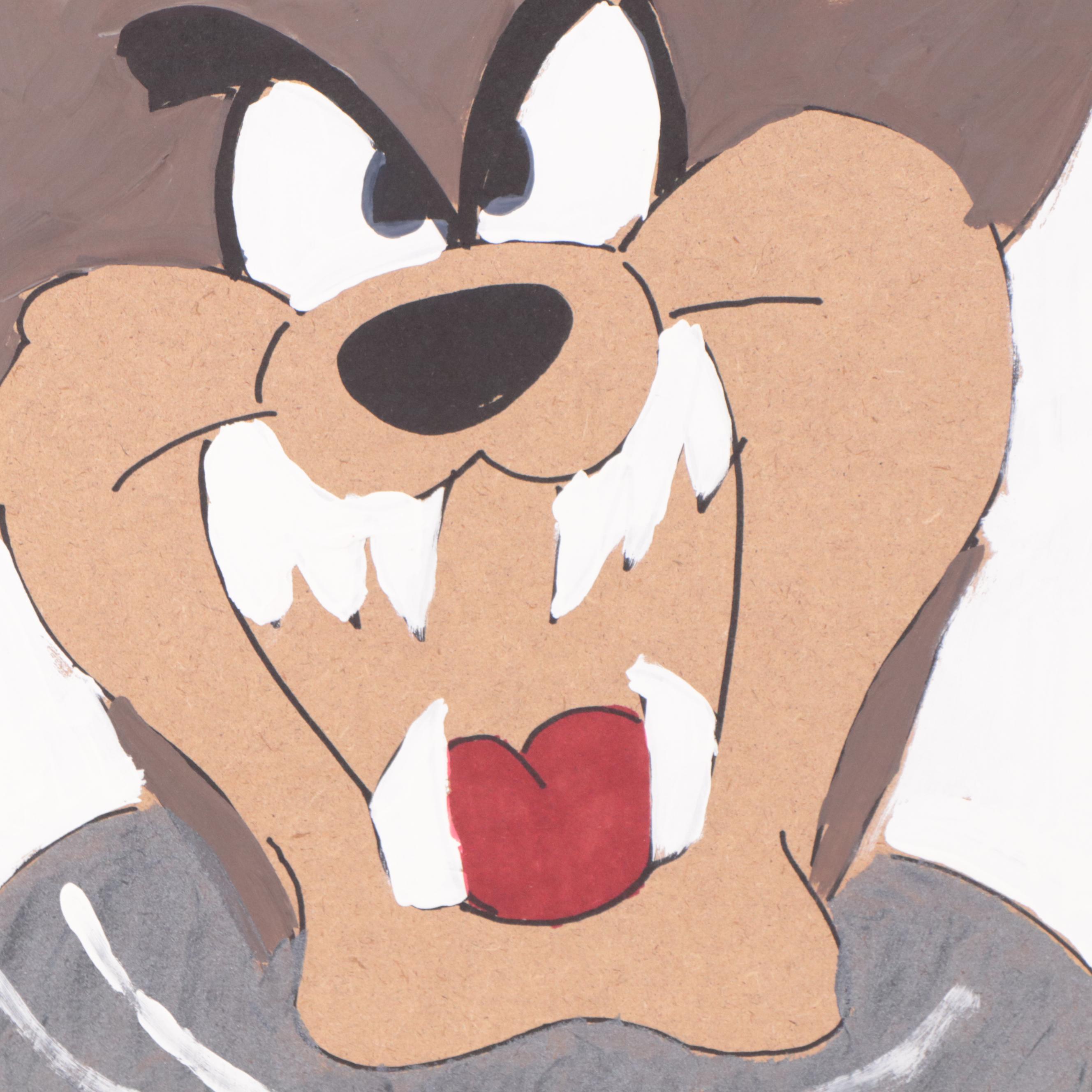 Deondre Hyde Folk Art Acrylic Paintings of Daffy, Taz, and Wyle E. Coyote