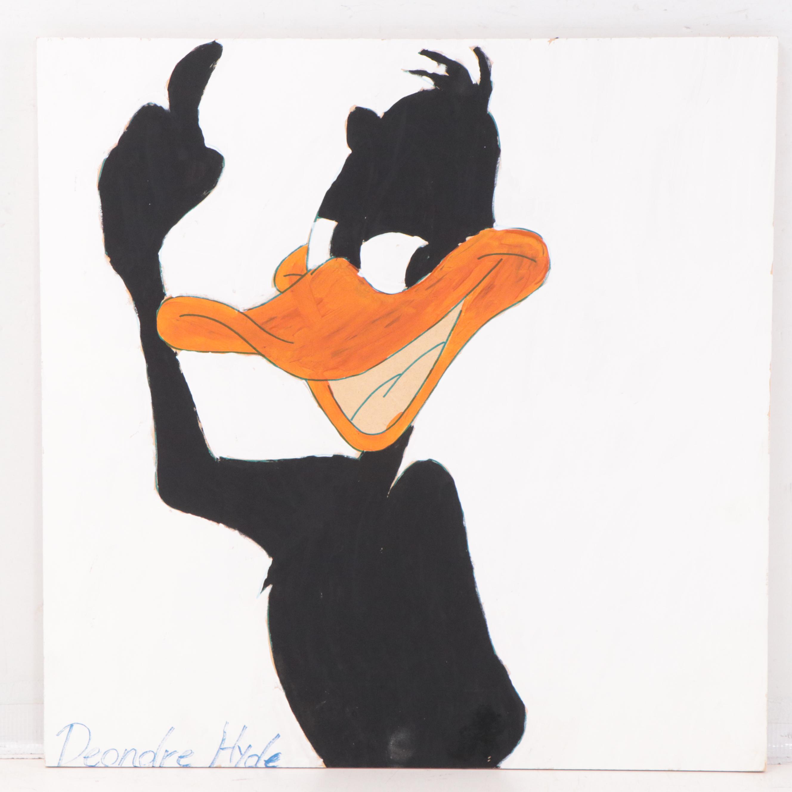 Deondre Hyde Folk Art Acrylic Paintings of Daffy, Taz, and Wyle E. Coyote